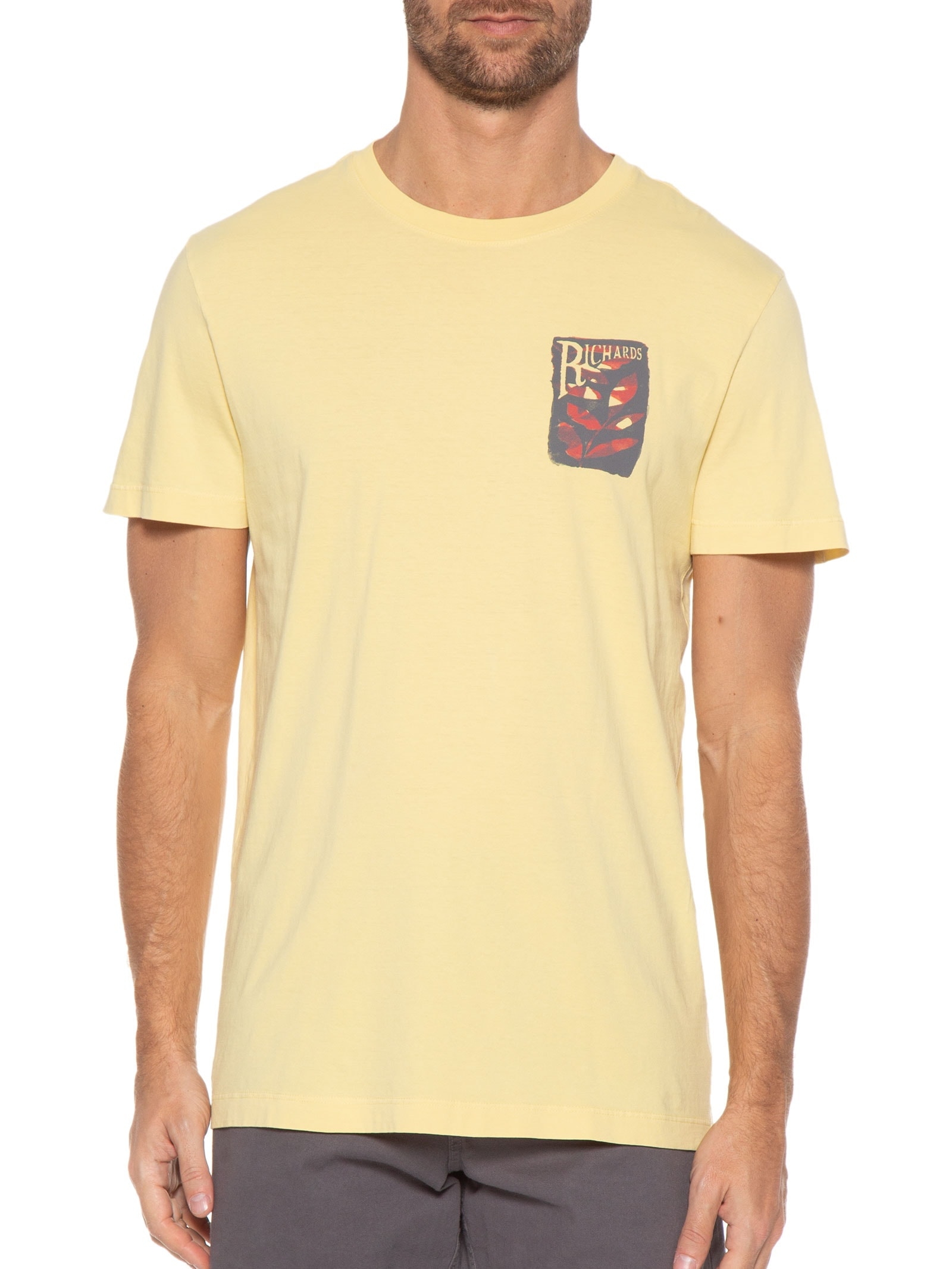 Camiseta Masculina Folhas Peito Amarelo Richards