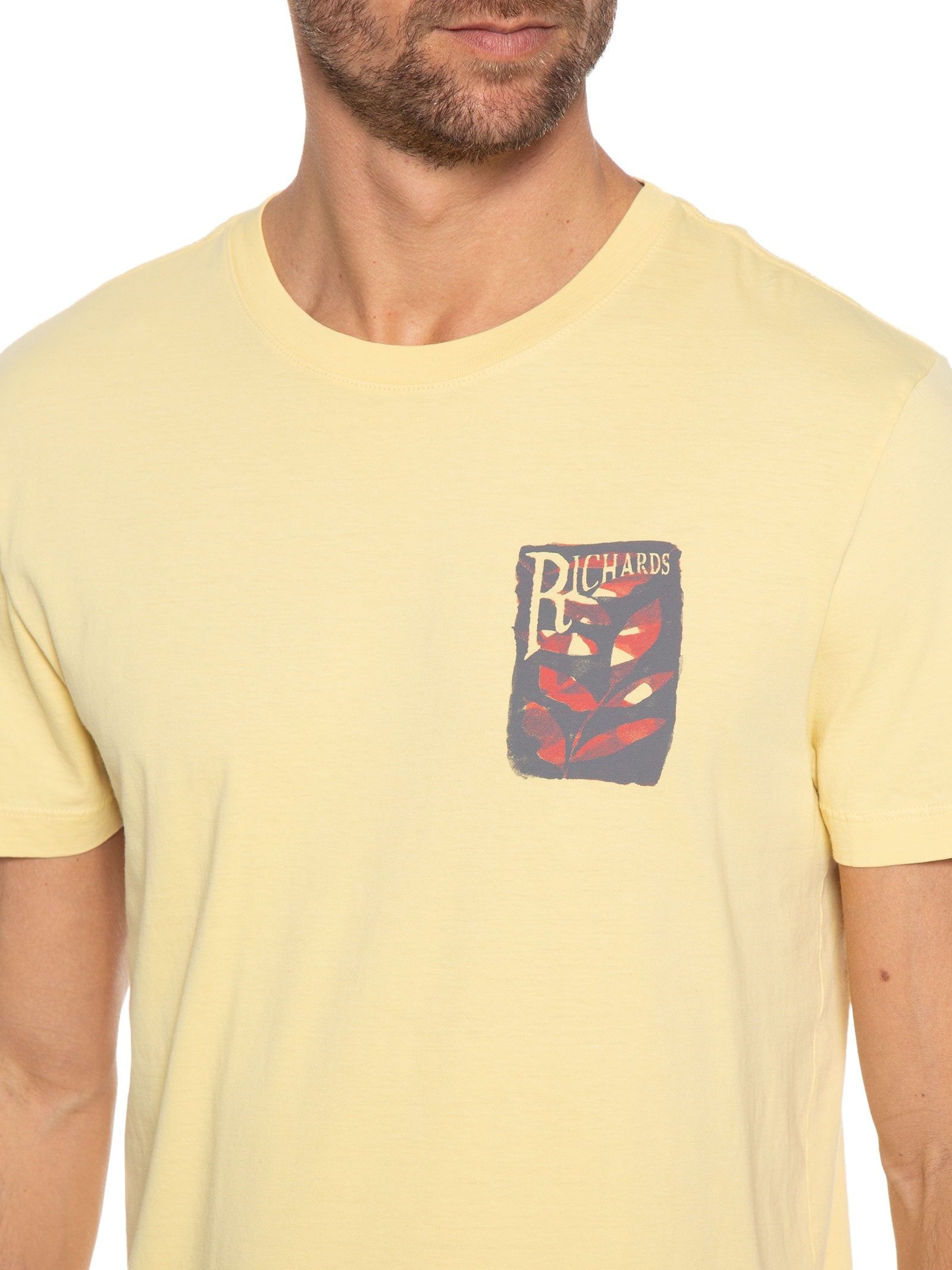 Camiseta Masculina Folhas Peito Amarelo Richards