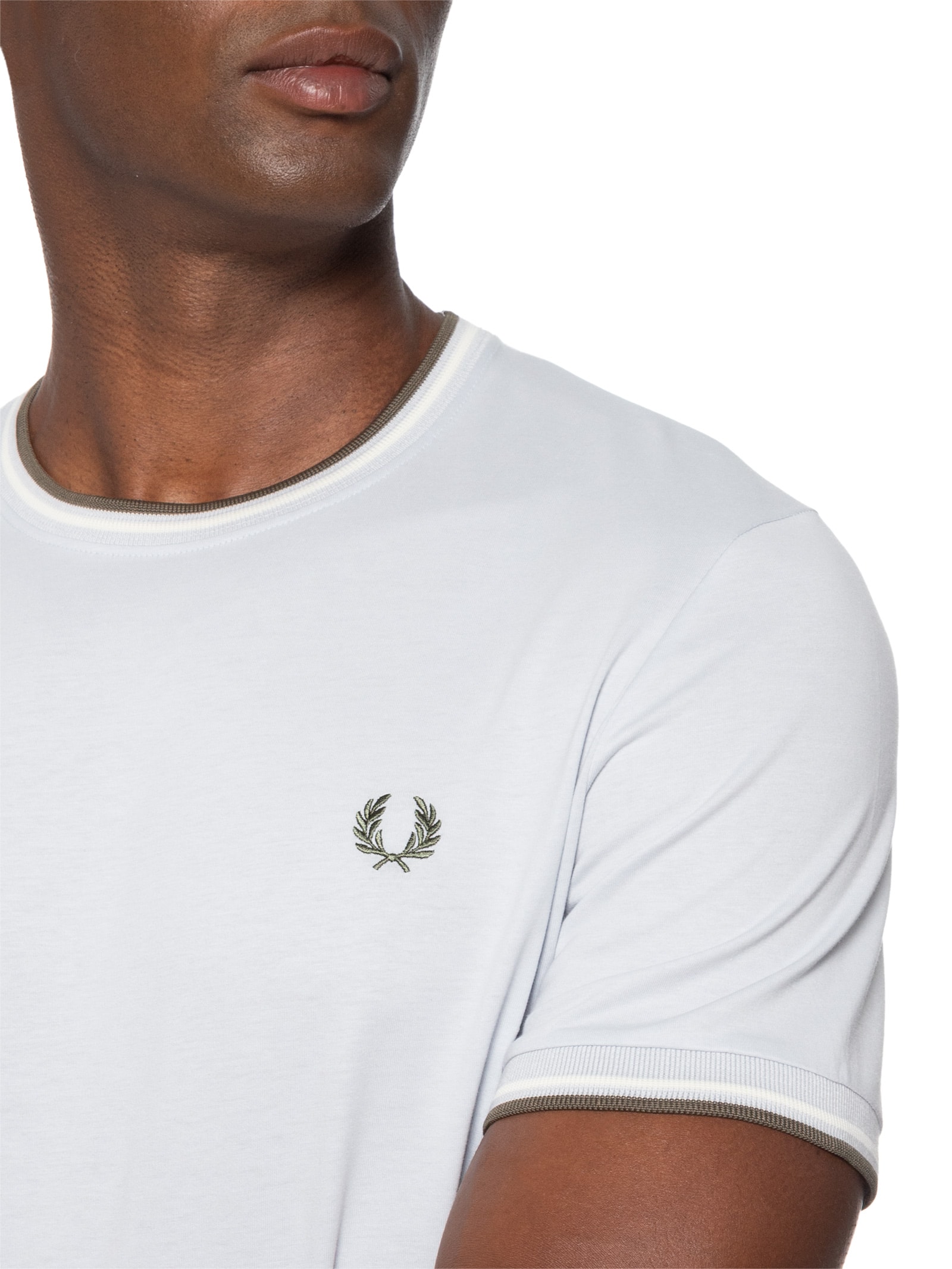 Camiseta Masculina Friso Duplo Regular Fit Em Algodão Azul Fred Perry