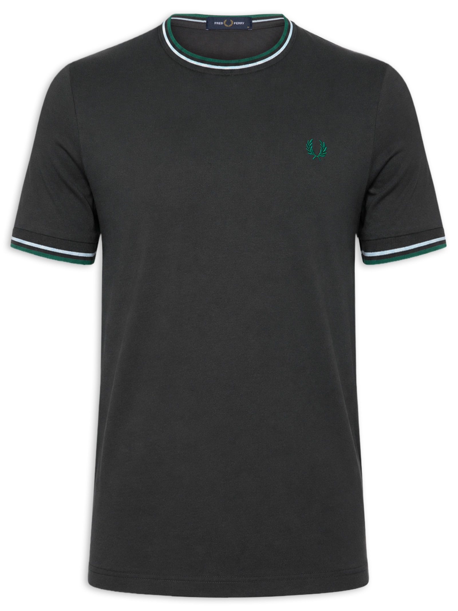 Camiseta Masculina Friso Duplo Regular Fit Em Algodão CInza Fred Perry