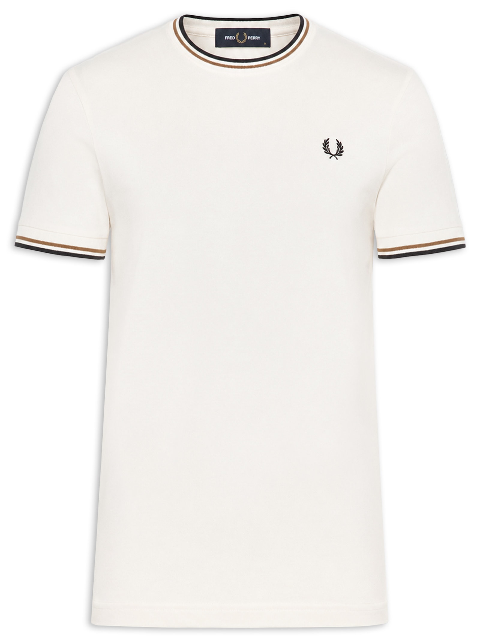 Camiseta Masculina Friso Duplo Regular Fit Em Algodão Off White Fred Perry