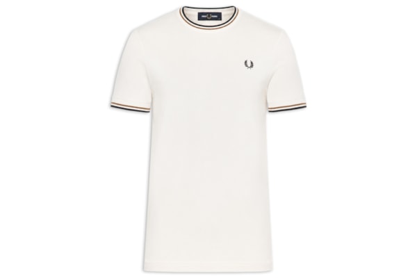 Camiseta Masculina Friso Duplo Regular Fit Em Algodão - Off White