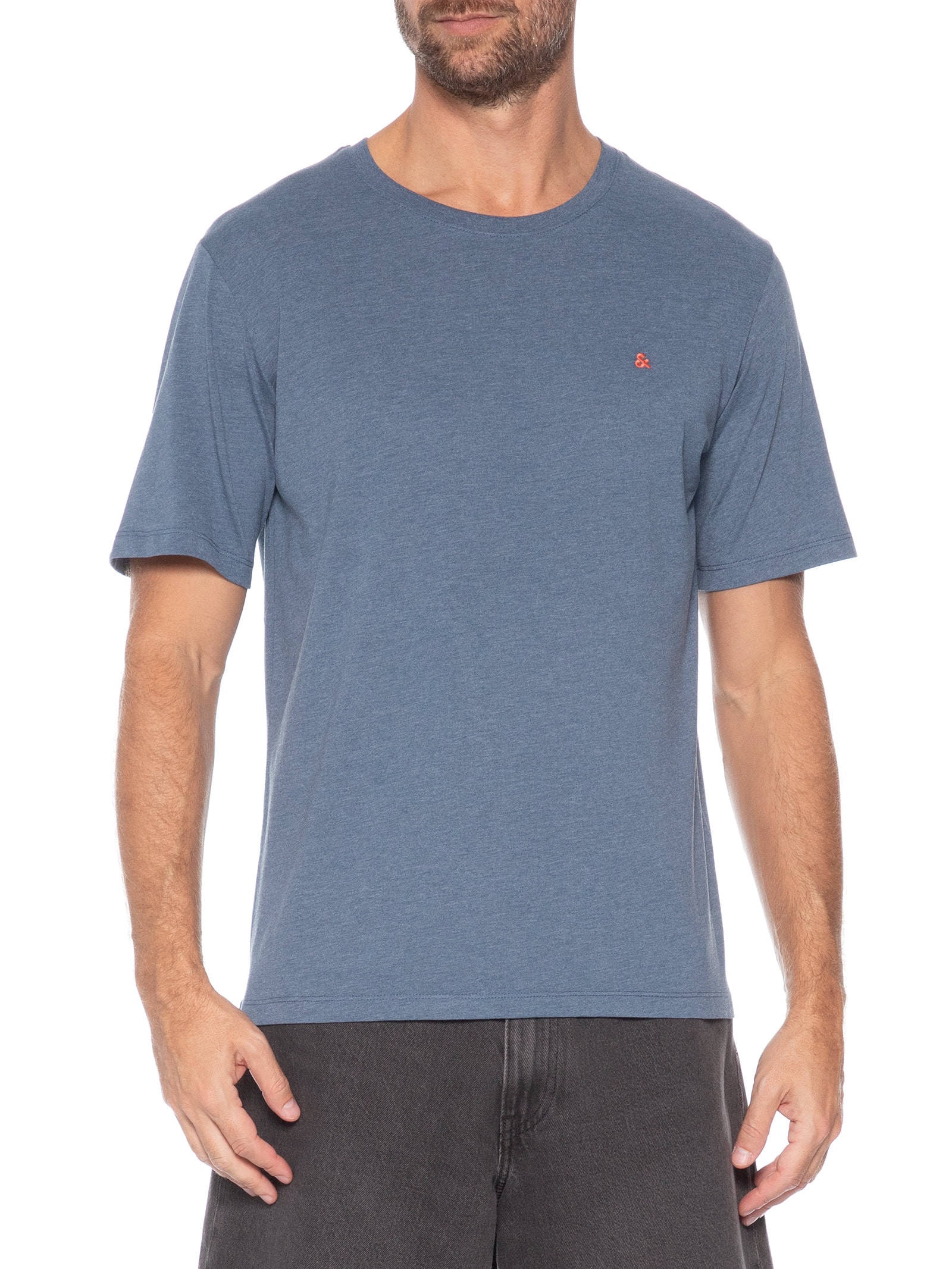 Camiseta Masculina Gola Careca Algodão Orgânica Azul Jack & Jones