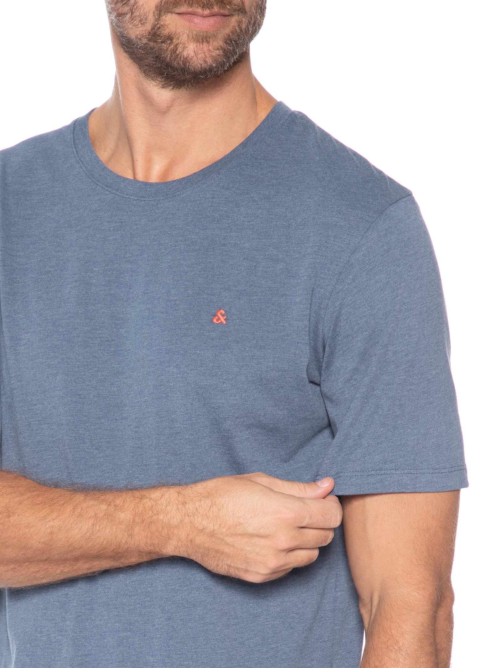 Camiseta Masculina Gola Careca Algodão Orgânica Azul Jack & Jones