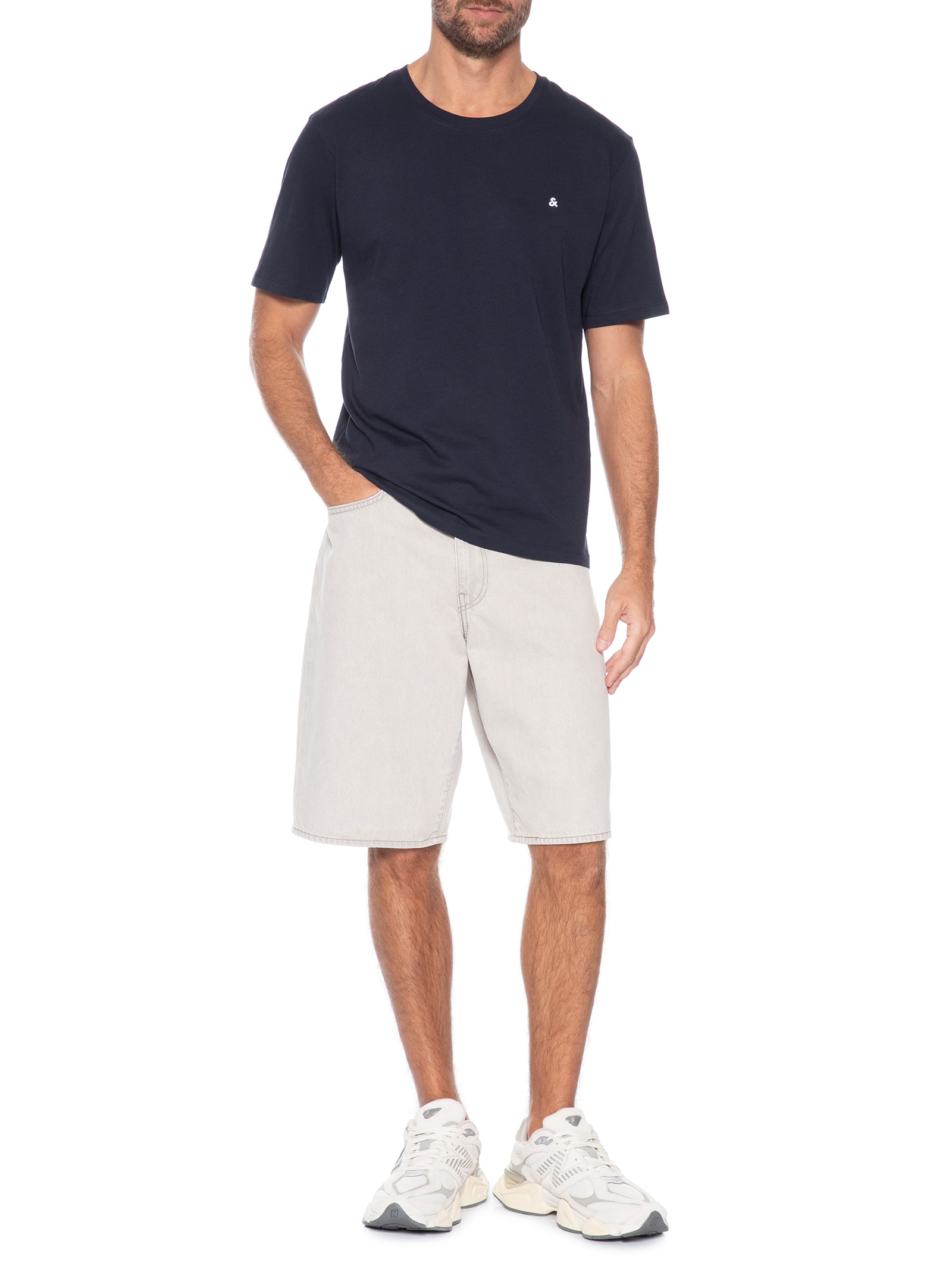 Camiseta Masculina Gola Careca Algodão Orgânica Azul Marinho Jack & Jones