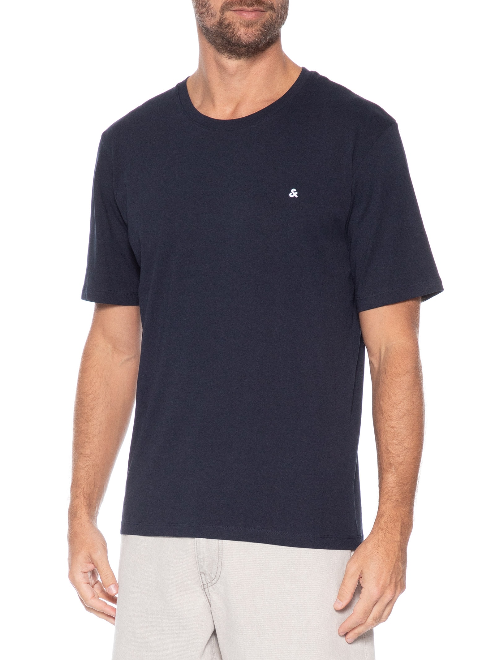 Camiseta Masculina Gola Careca Algodão Orgânica Azul Marinho Jack & Jones