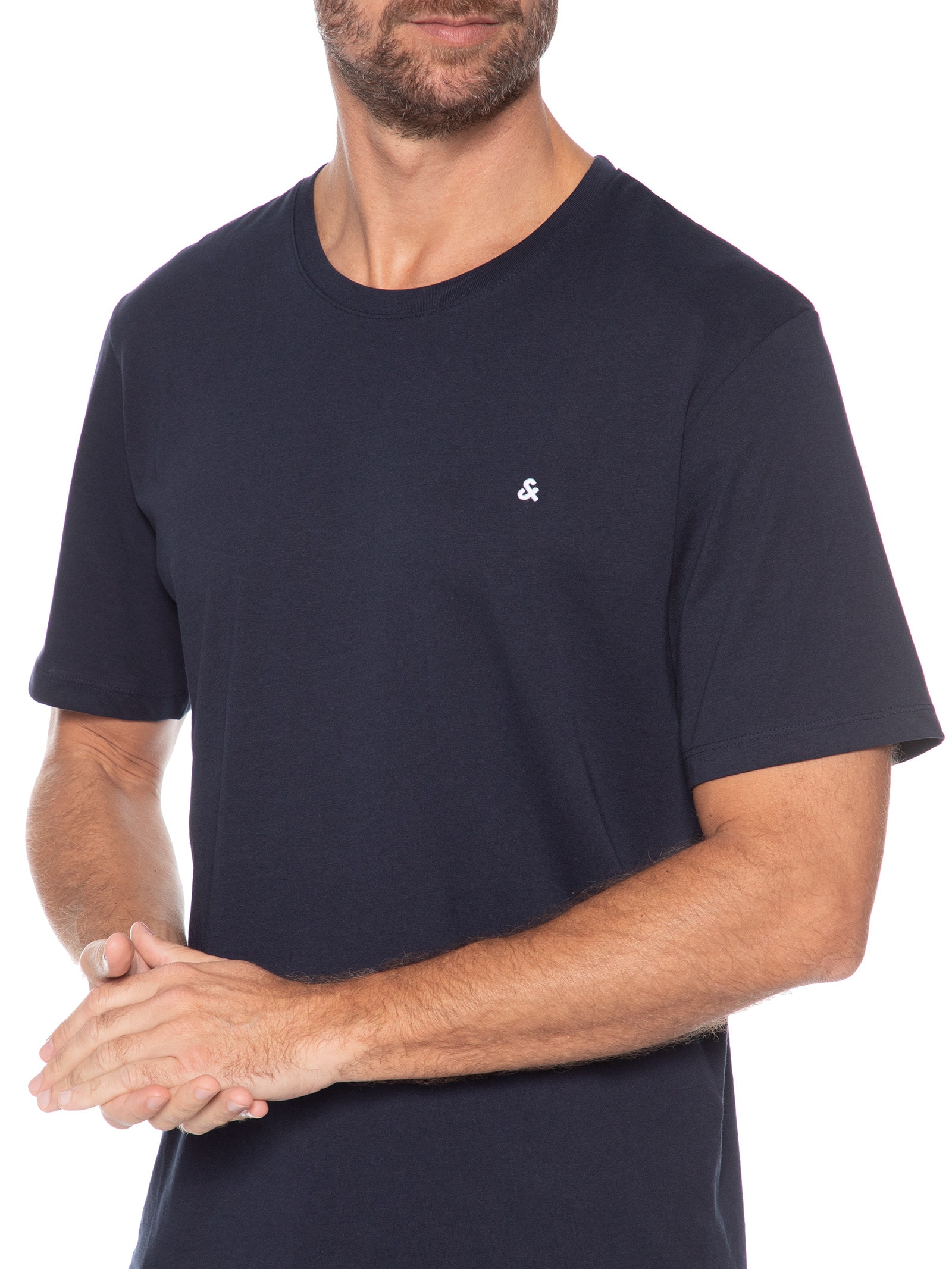 Camiseta Masculina Gola Careca Algodão Orgânica Azul Marinho Jack & Jones