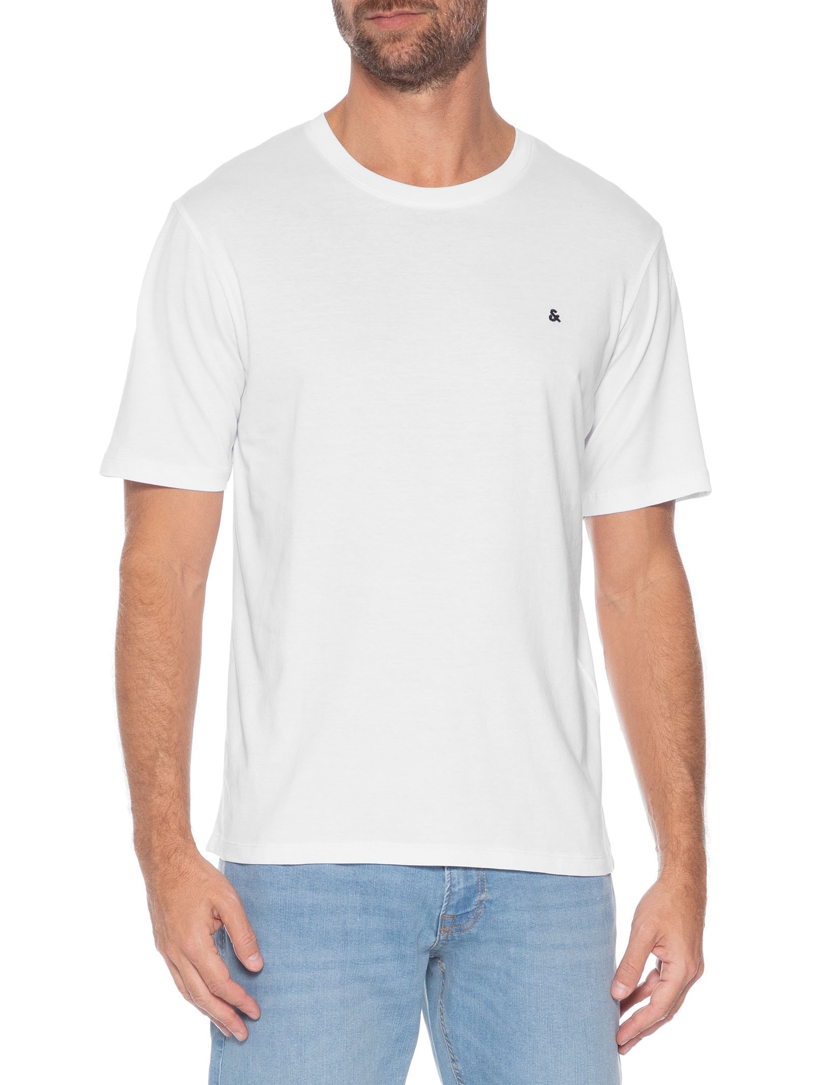 Camiseta Masculina Gola Careca Algodão Orgânica Branco Jack & Jones
