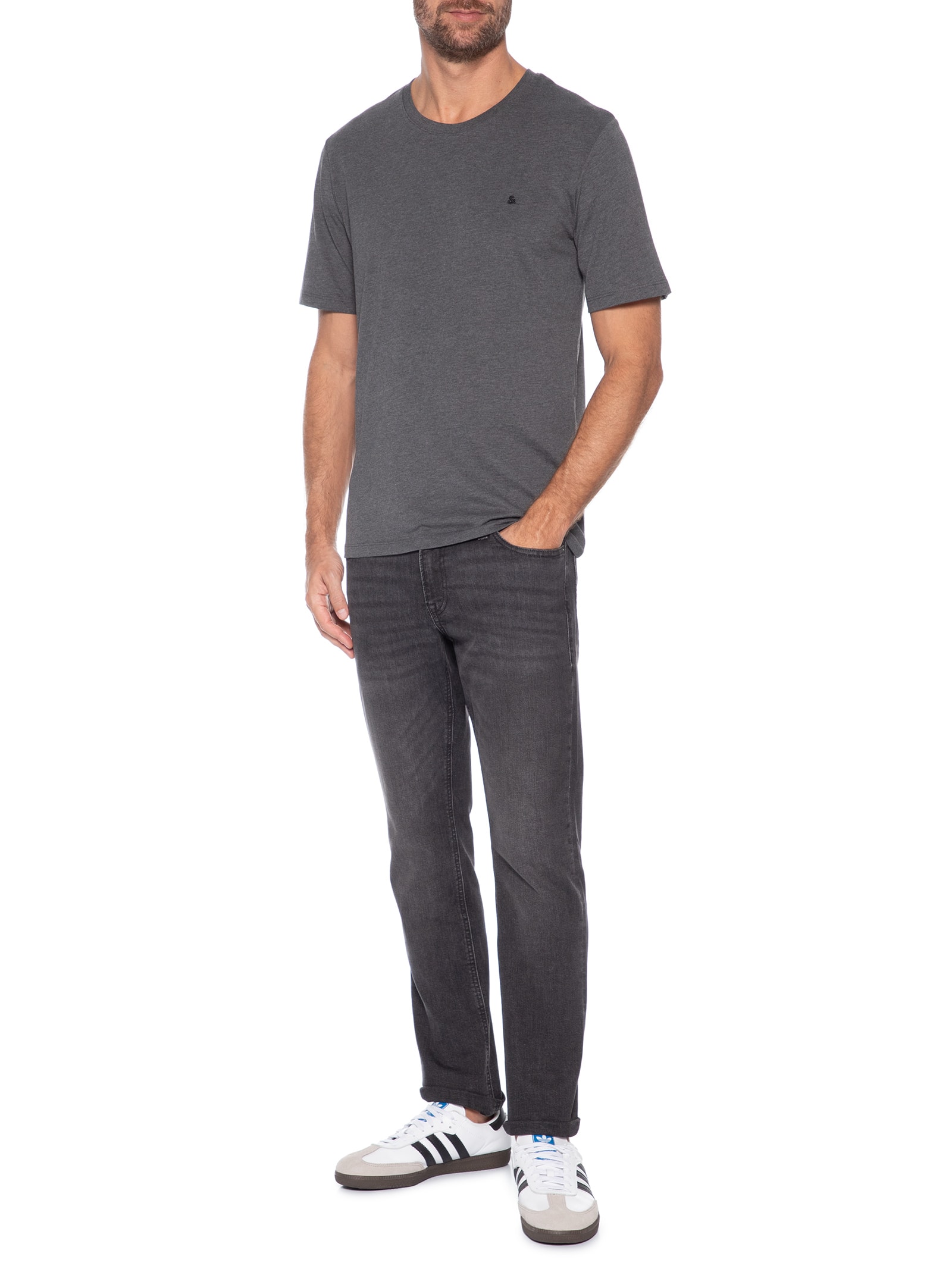 Camiseta Masculina Gola Careca Algodão Orgânica Cinza Jack & Jones