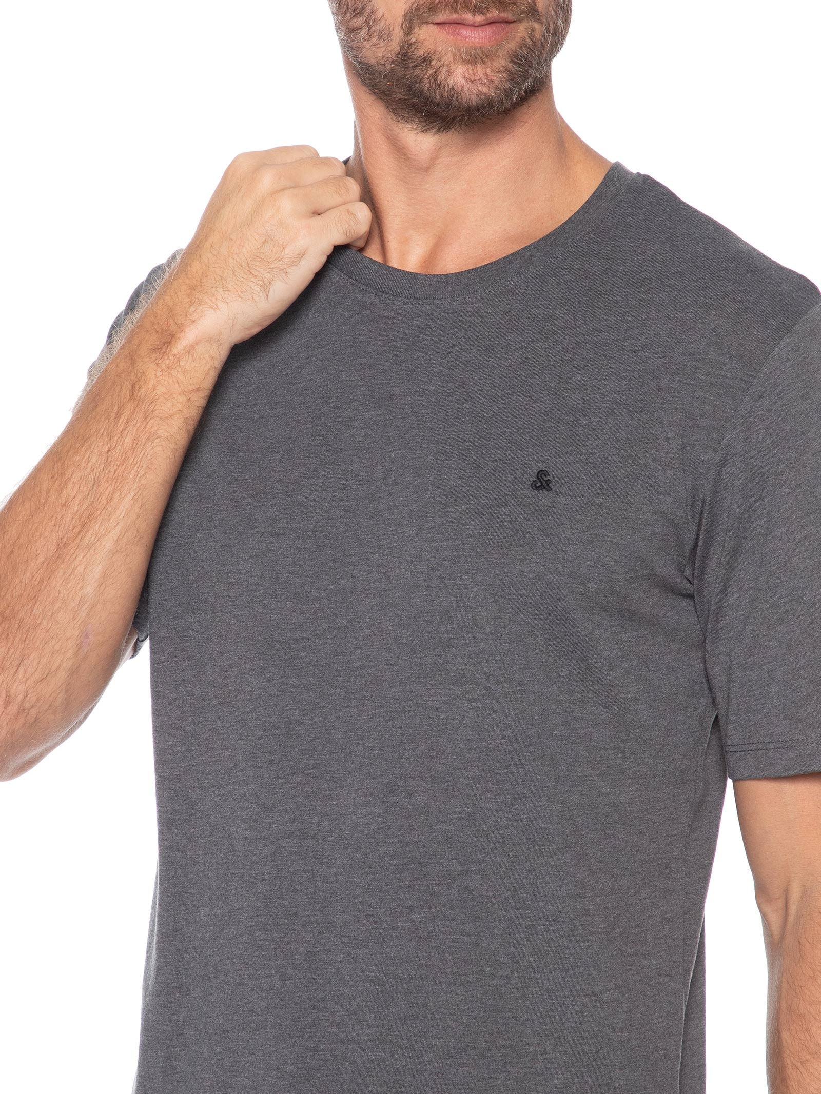 Camiseta Masculina Gola Careca Algodão Orgânica Cinza Jack & Jones