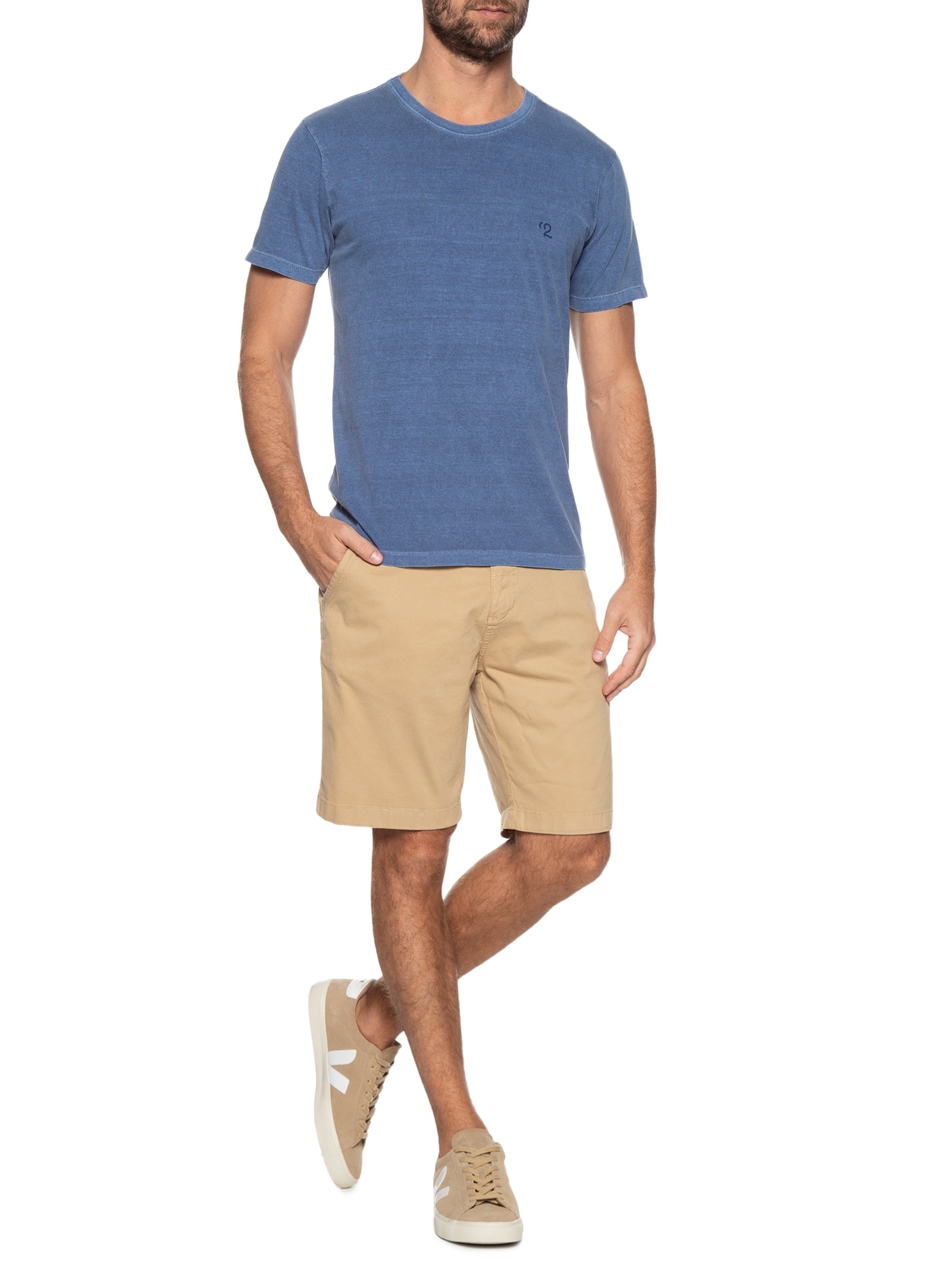 Camiseta Masculina Gola Careca Com Estampa Azul '2 Essential