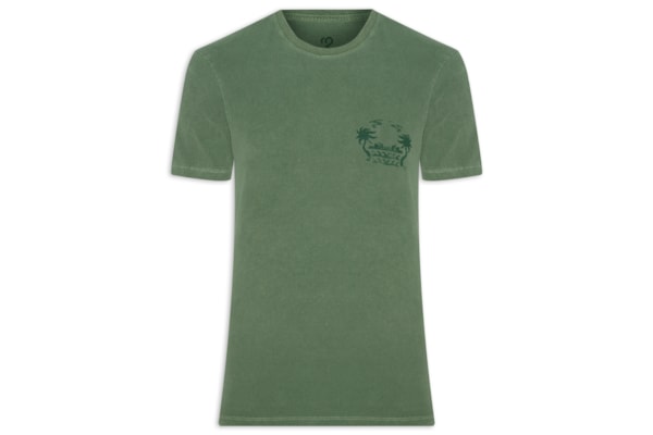 Camiseta Masculina Gola Careca Com Estampa De Coqueiro - Verde