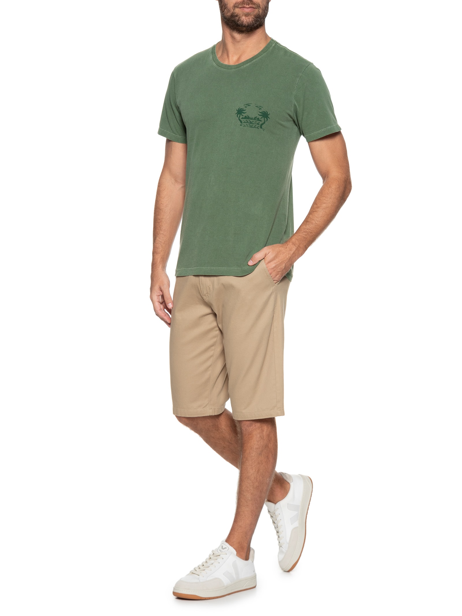 Camiseta Masculina Gola Careca Com Estampa De Coqueiro Verde '2 Essential