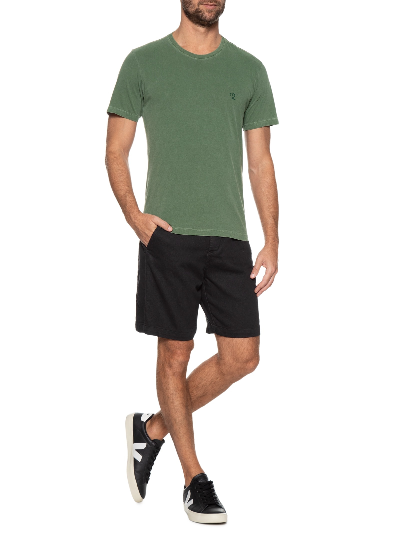 Camiseta Masculina Gola Careca Com Estampa Verde '2 Essential