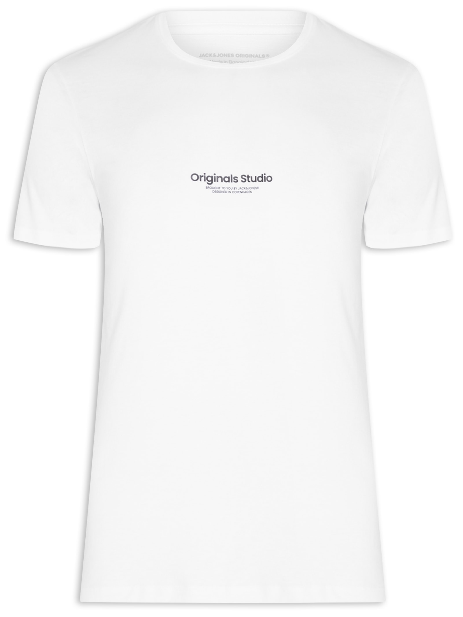 Camiseta Masculina Gola Careca Em Algodão Branco Jack & Jones