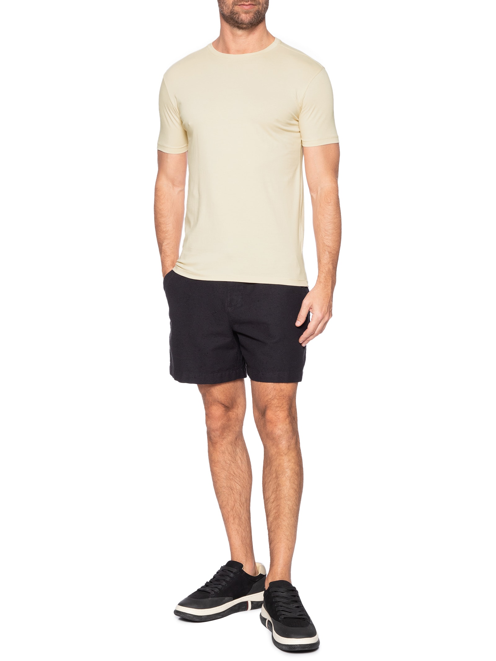 Camiseta Masculina Gola Careca Em Algodão Egípcio Bege Pineapple