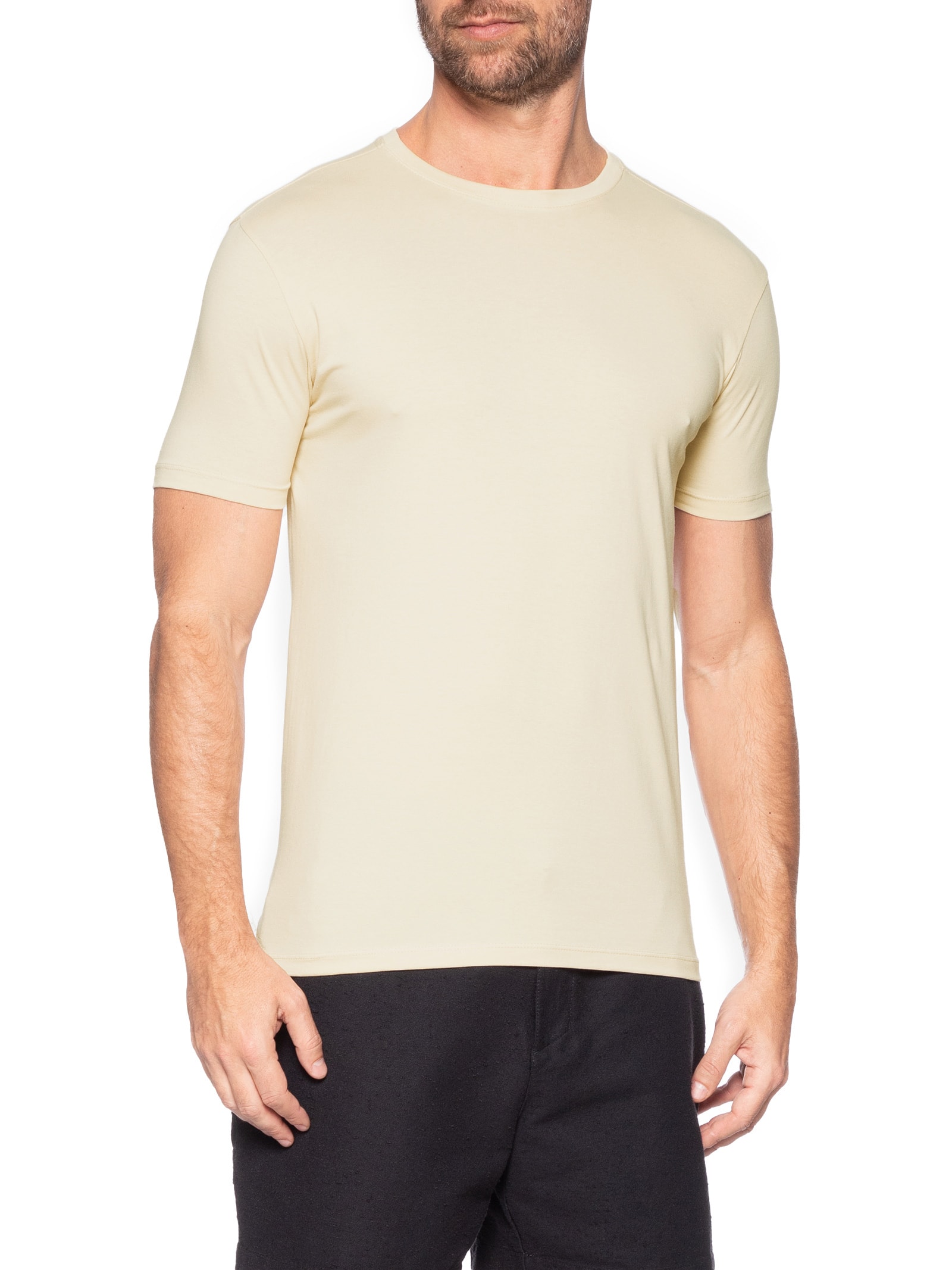 Camiseta Masculina Gola Careca Em Algodão Egípcio Bege Pineapple