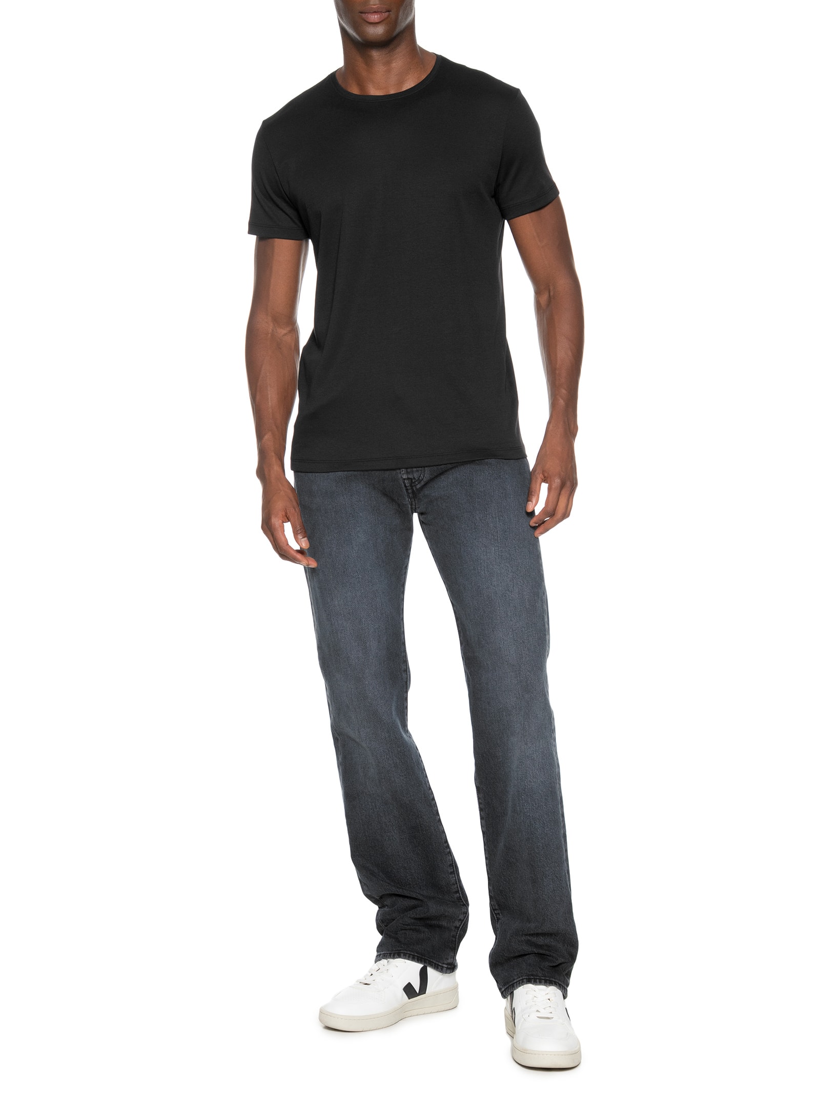 Camiseta Masculina Gola Careca Em Algodão Pima Peruano Preto Pineapple
