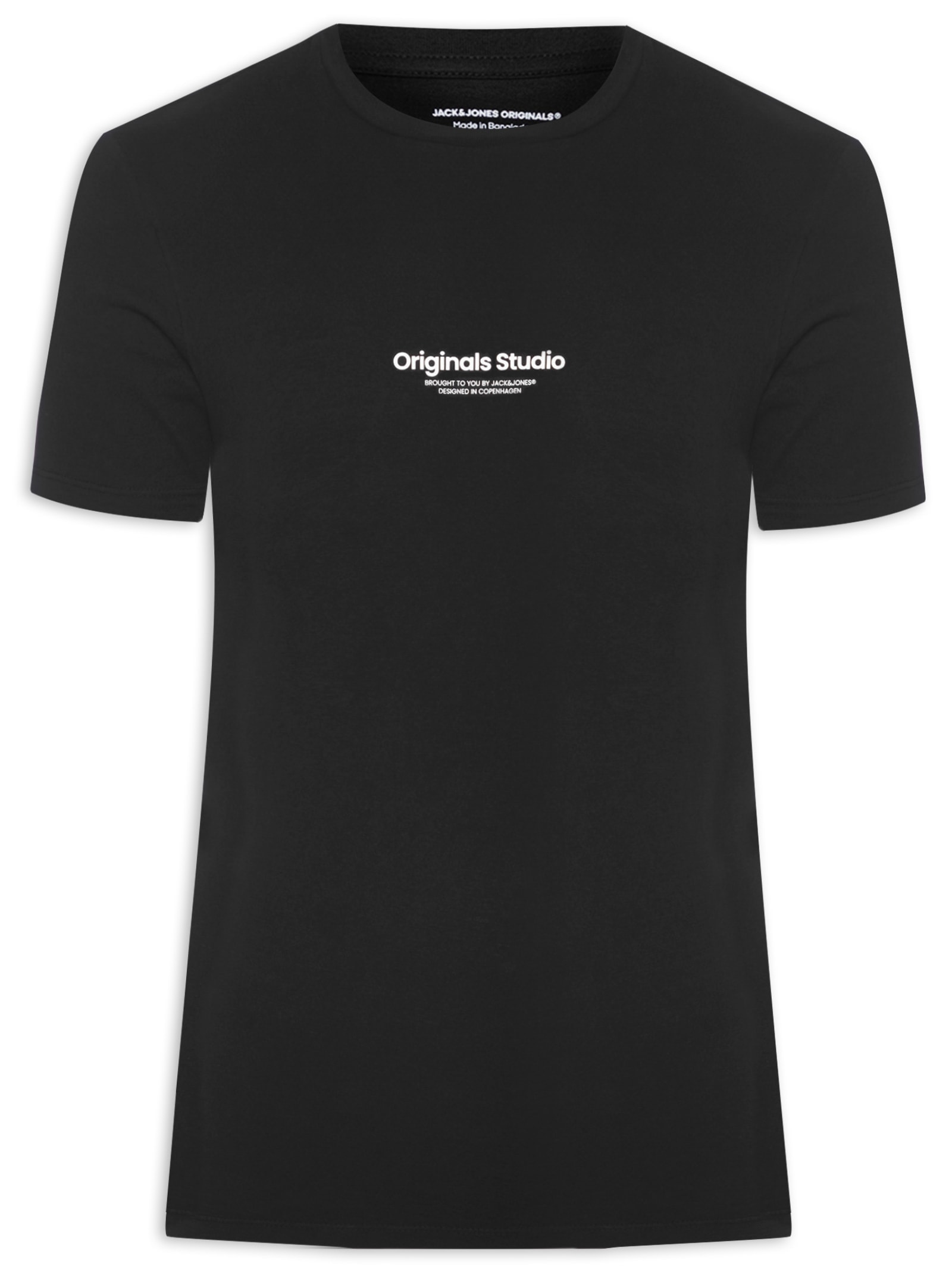 Camiseta Masculina Gola Careca Em Algodão Preto Jack & Jones