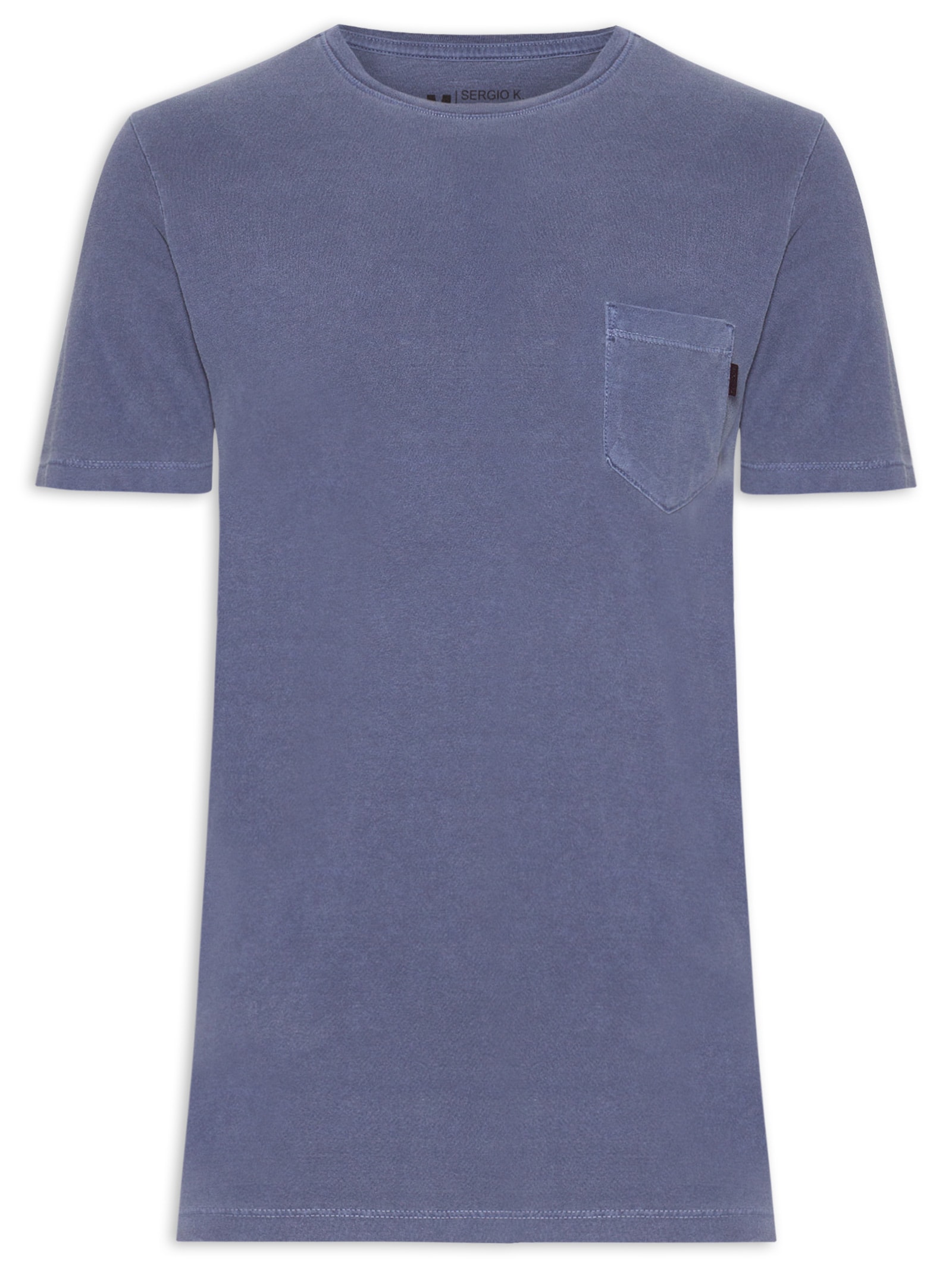 Camiseta Masculina Gola Careca Estonada Com Bolso  Azul Sergio K