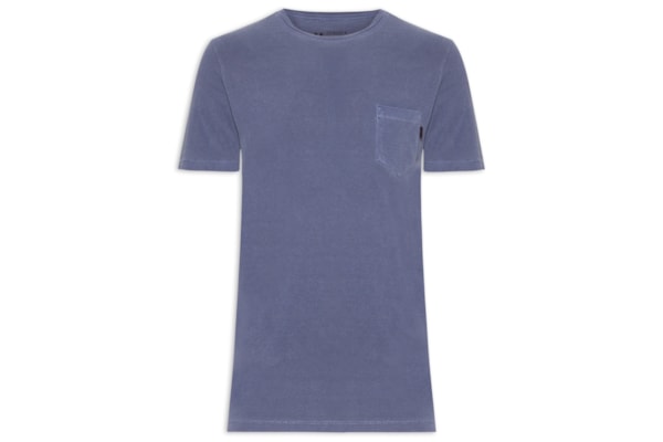 Camiseta Masculina Gola Careca Estonada Com Bolso  - Azul