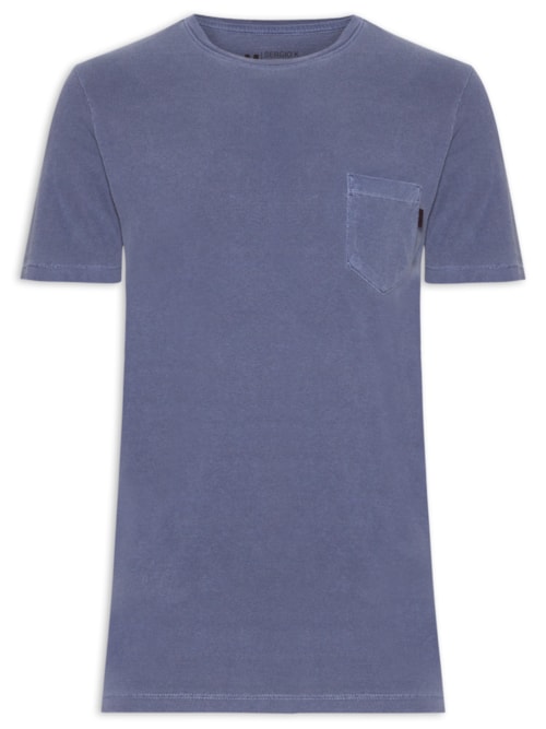 Camiseta Masculina Gola Careca Estonada Com Bolso – Azul