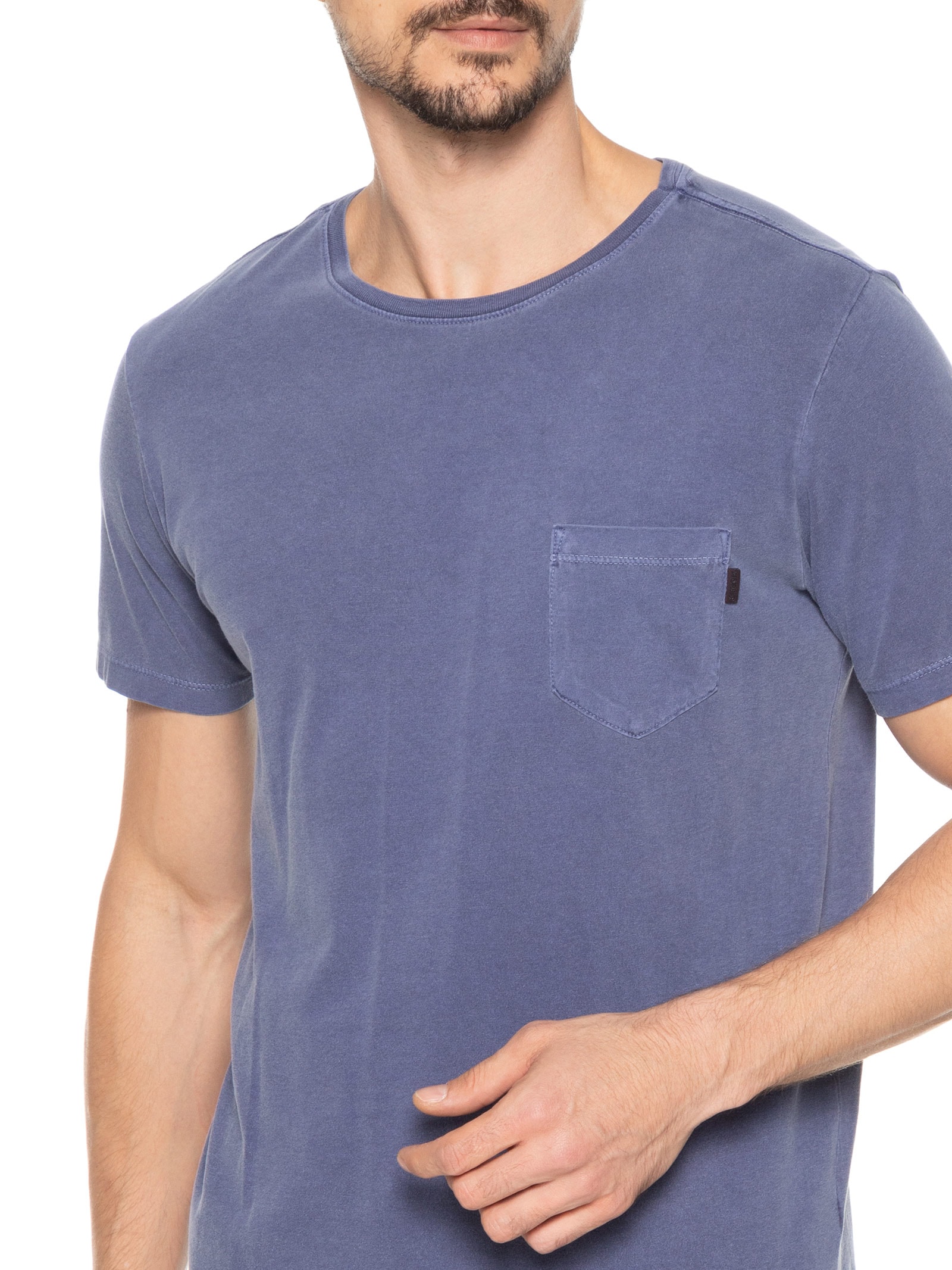 Camiseta Masculina Gola Careca Estonada Com Bolso  Azul Sergio K