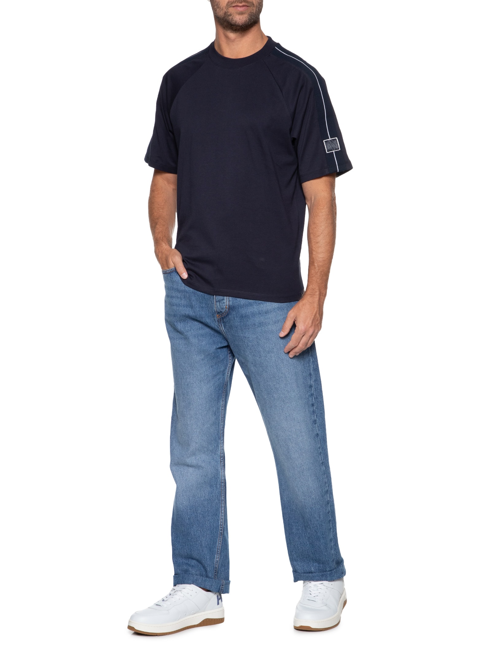 Camiseta Masculina Gola Careca Manga Curta Azul Armani Exchange