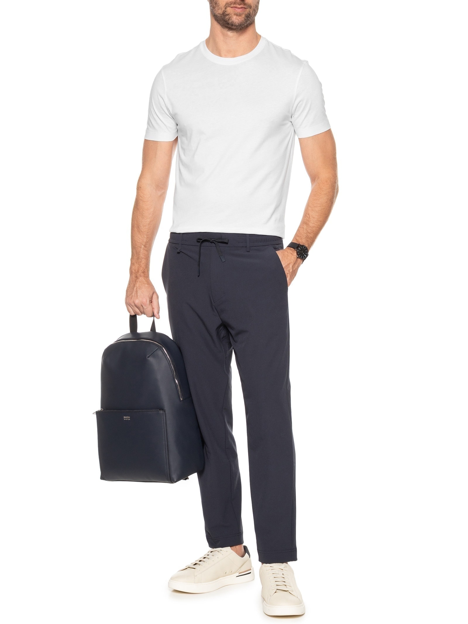 Camiseta Masculina Gola Careca Manga Curta Taut Collab David Beckham Branco Boss
