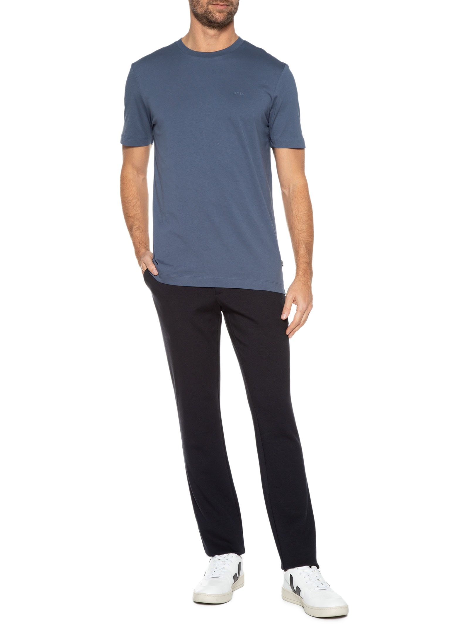 Camiseta Masculina Gola Careca Manga Curta Thompson 01 Azul Boss