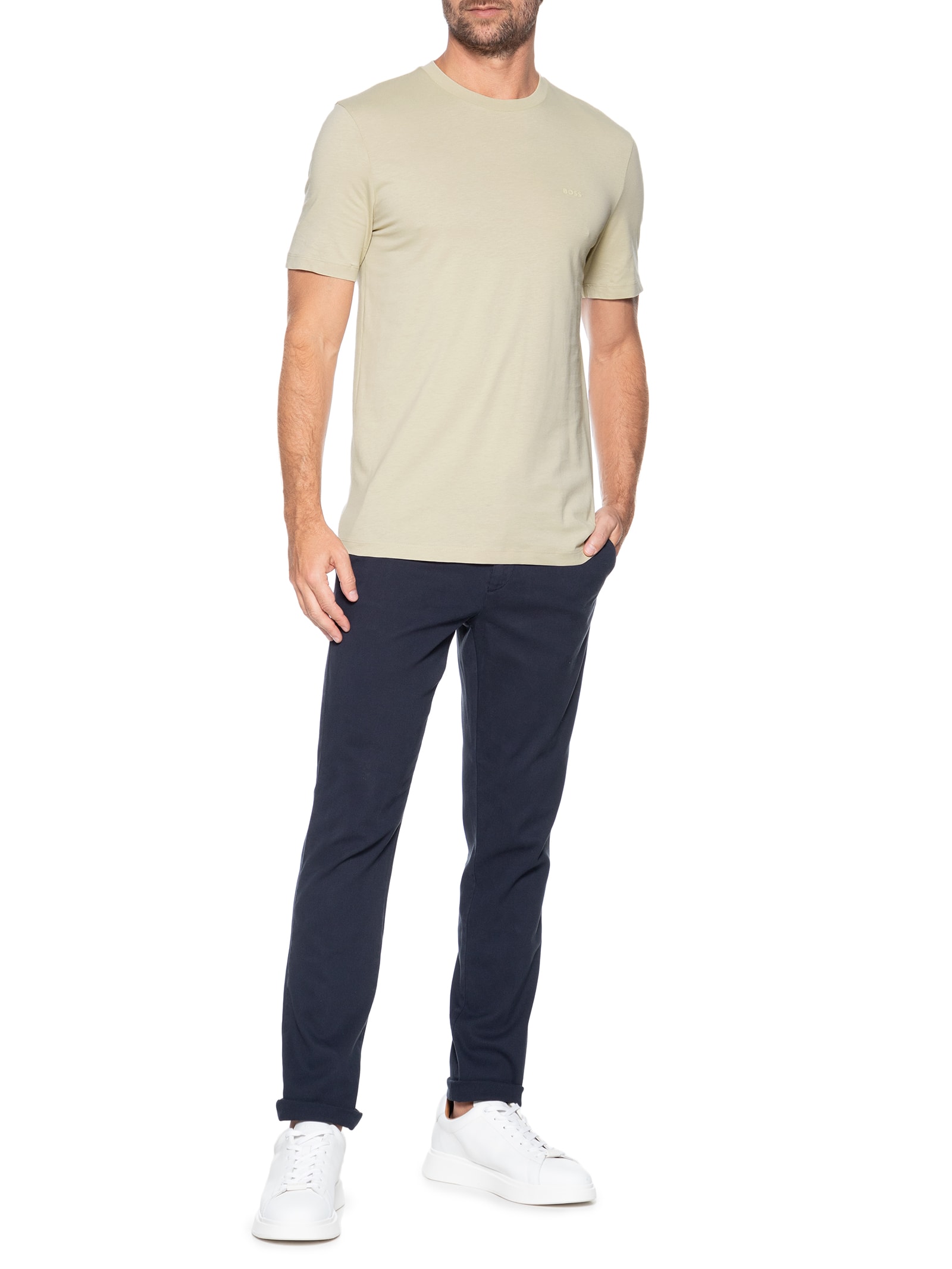 Camiseta Masculina Gola Careca Manga Curta Thompson 01 Bege Claro Boss