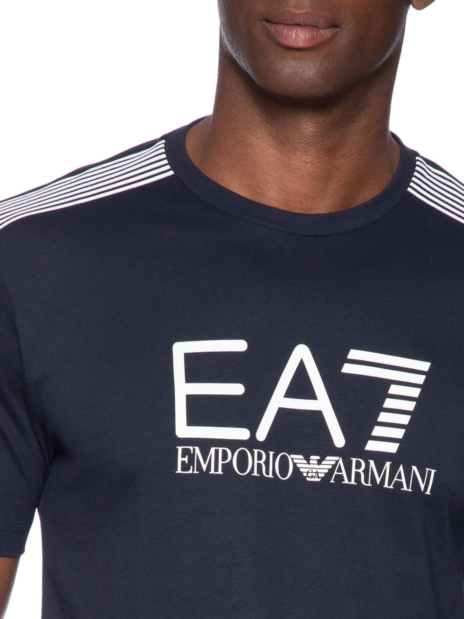 Camiseta Masculina Gola Careca Slim Fit Train 7 Lines Azul Ea7 Emporio Armani