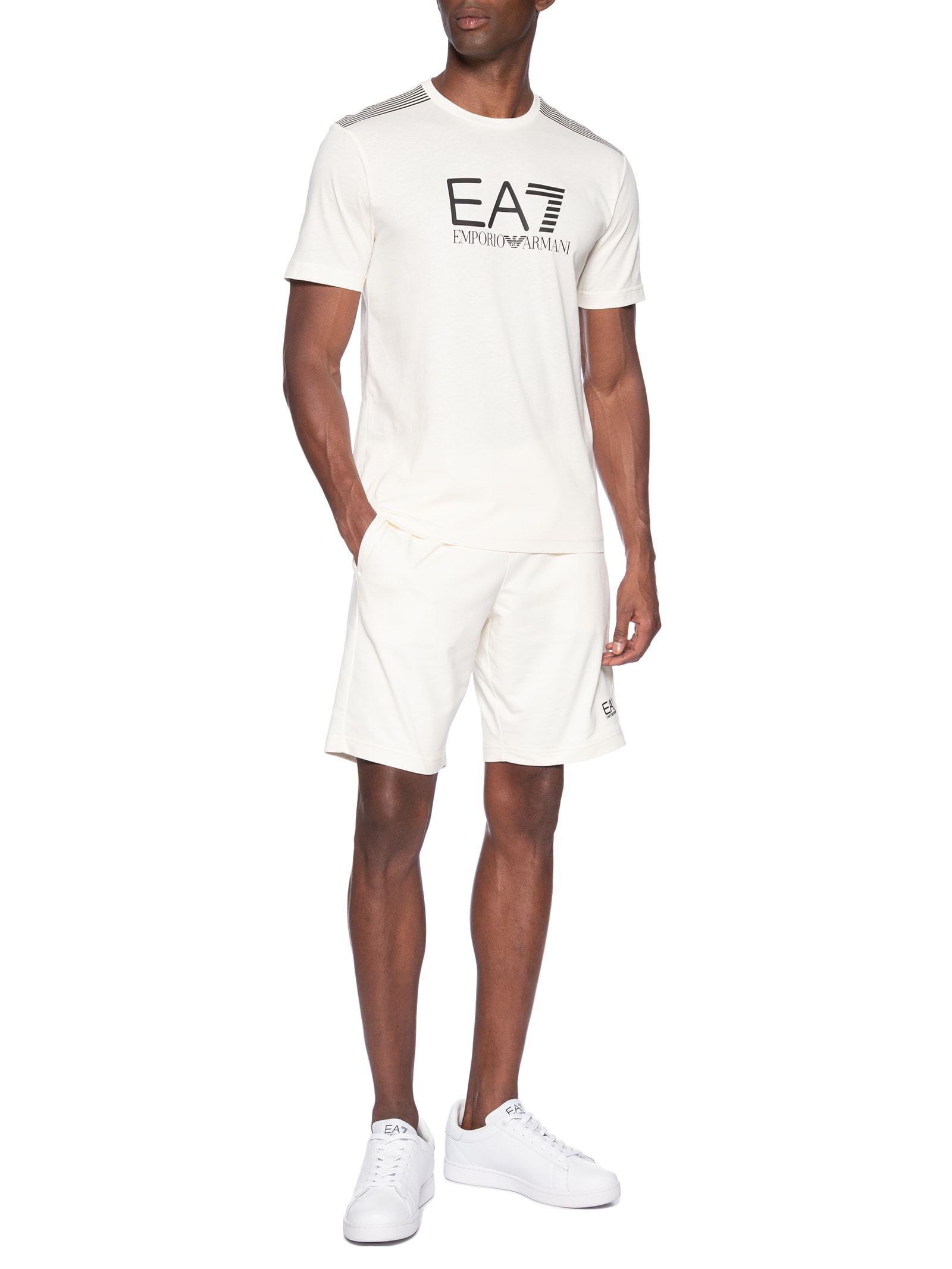 Camiseta Masculina Gola Careca Slim Fit Train 7 Lines Branco Ea7 Emporio Armani