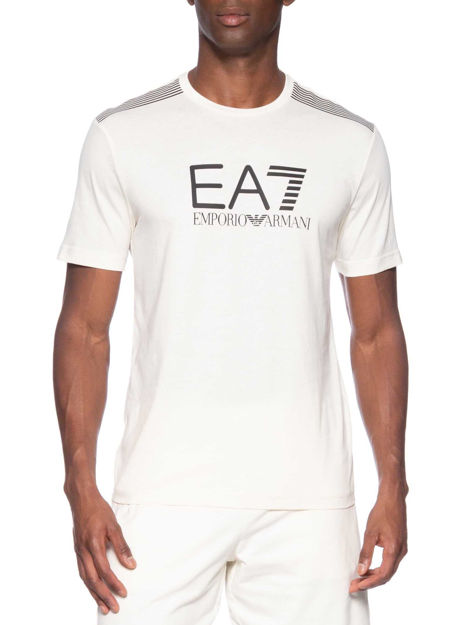 Camiseta Masculina Gola Careca Slim Fit Train 7 Lines Branco Ea7 Emporio Armani