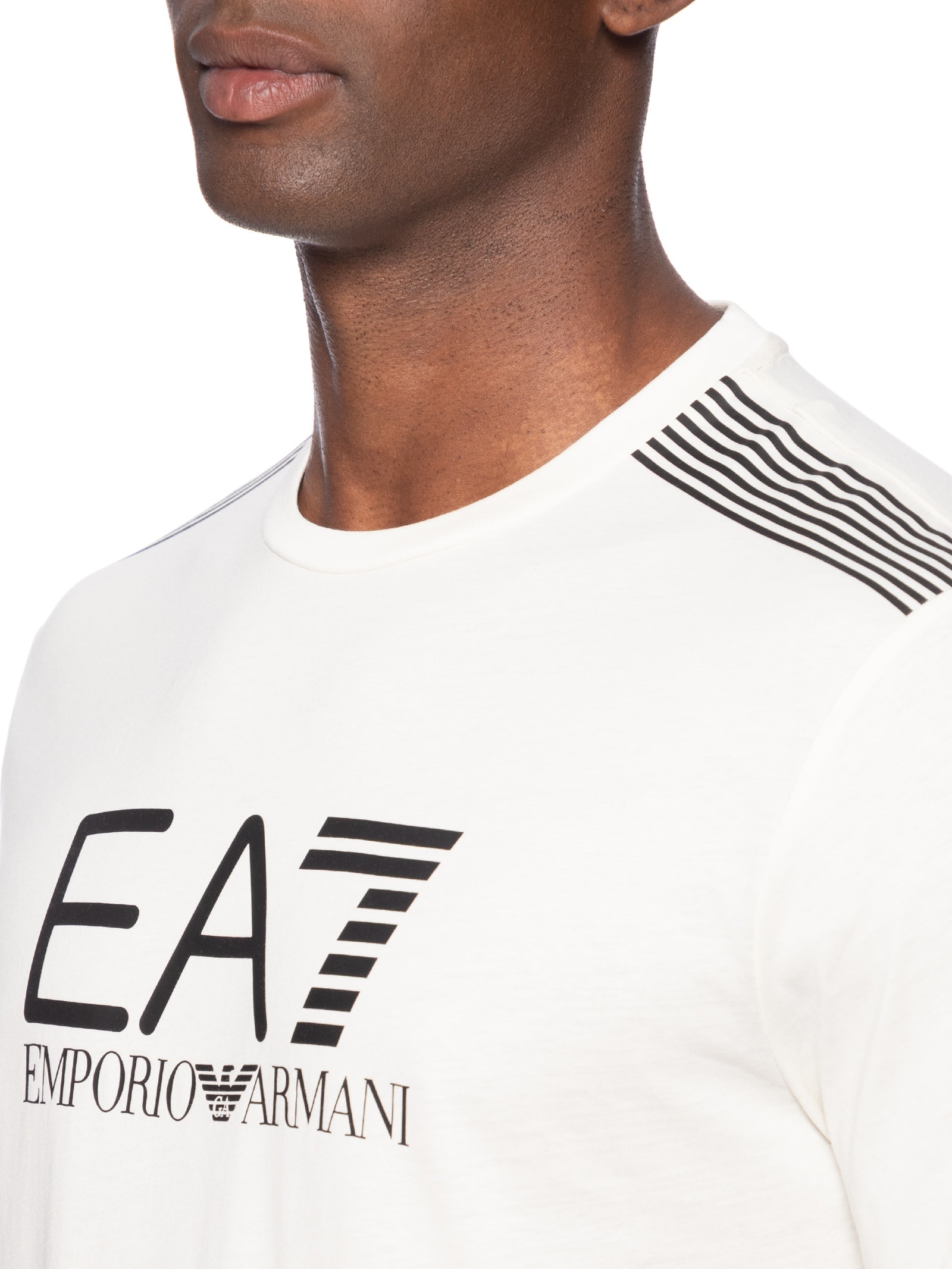 Camiseta Masculina Gola Careca Slim Fit Train 7 Lines Branco Ea7 Emporio Armani