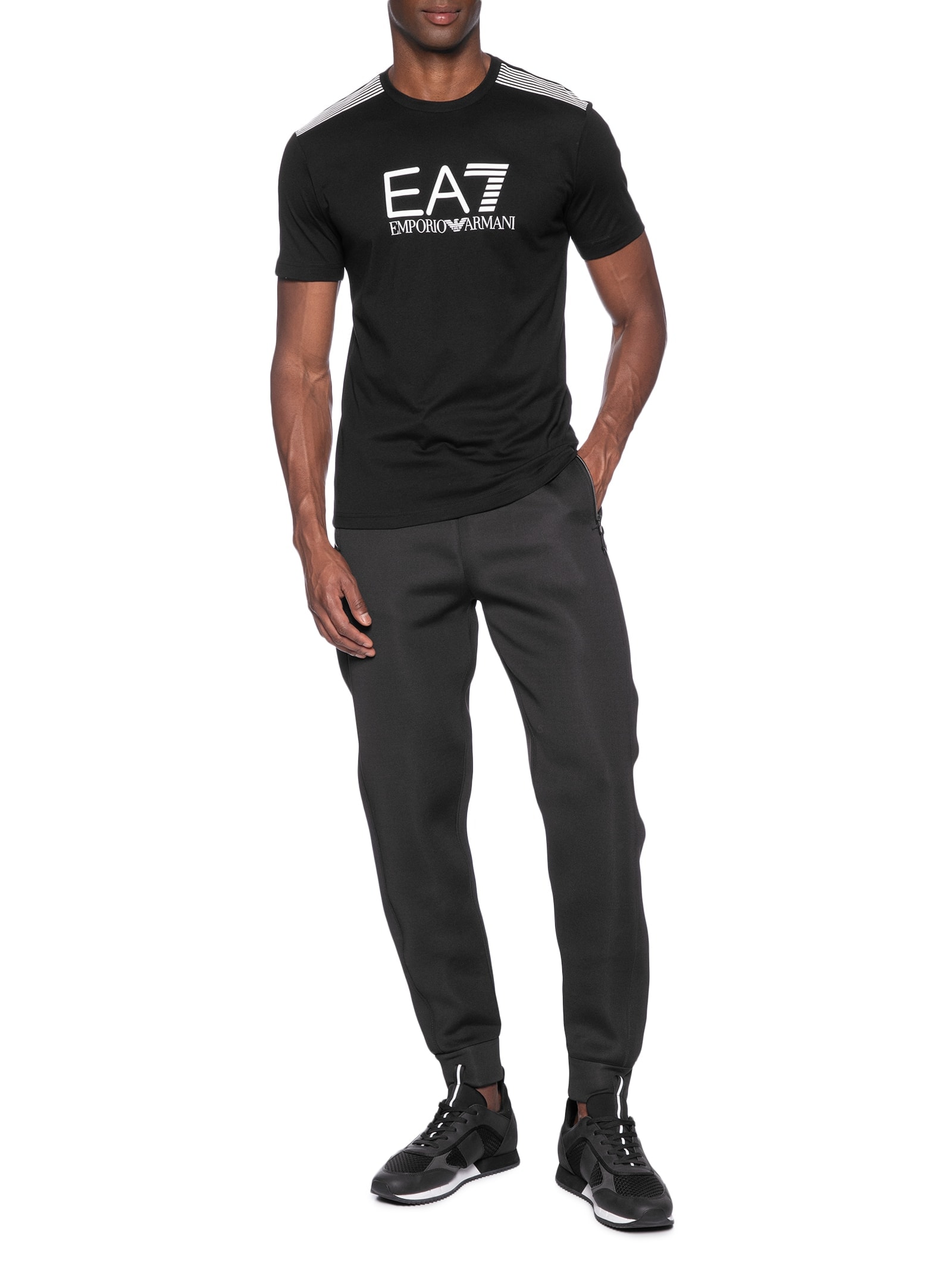 Camiseta Masculina Gola Careca Slim Fit Train 7 Lines Preto Ea7 Emporio Armani