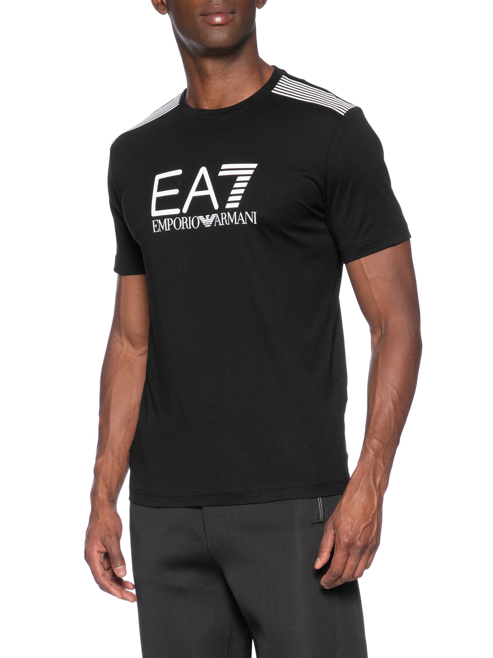Camiseta Masculina Gola Careca Slim Fit Train 7 Lines Preto Ea7 Emporio Armani
