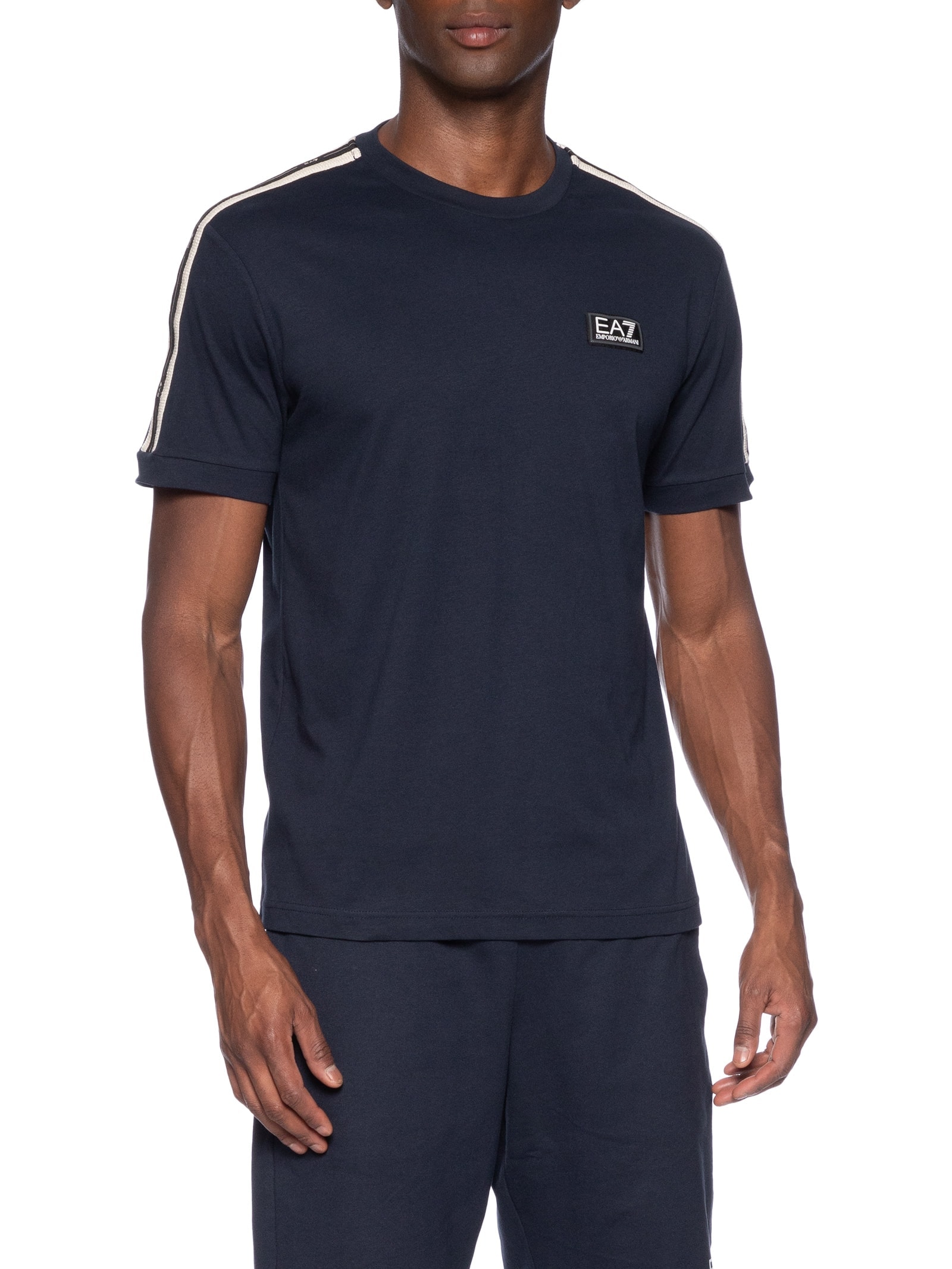 Camiseta Masculina Gola Careca Slim Fit Train Logo Series Azul Ea7 Emporio Armani