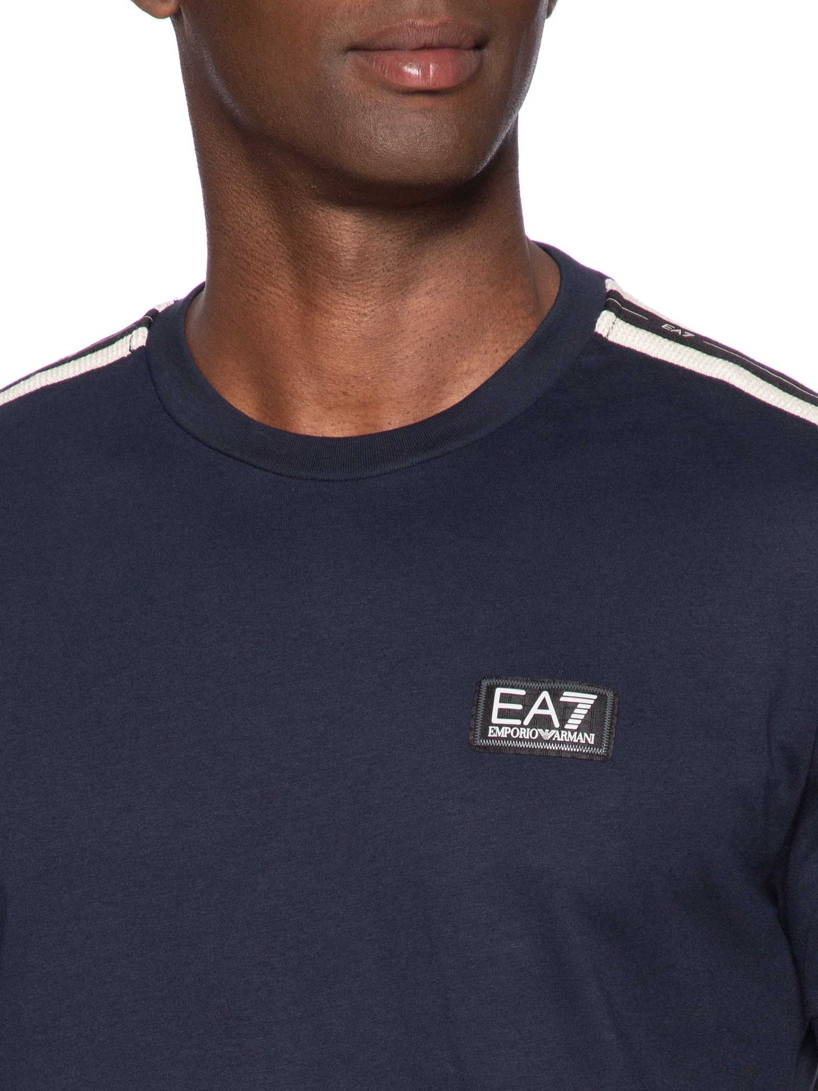 Camiseta Masculina Gola Careca Slim Fit Train Logo Series Azul Ea7 Emporio Armani