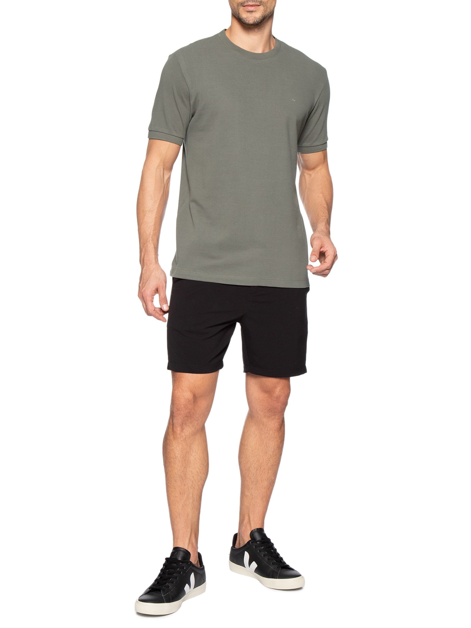 Camiseta Masculina Gola Jacquard Em Piquet Cinza Aramis