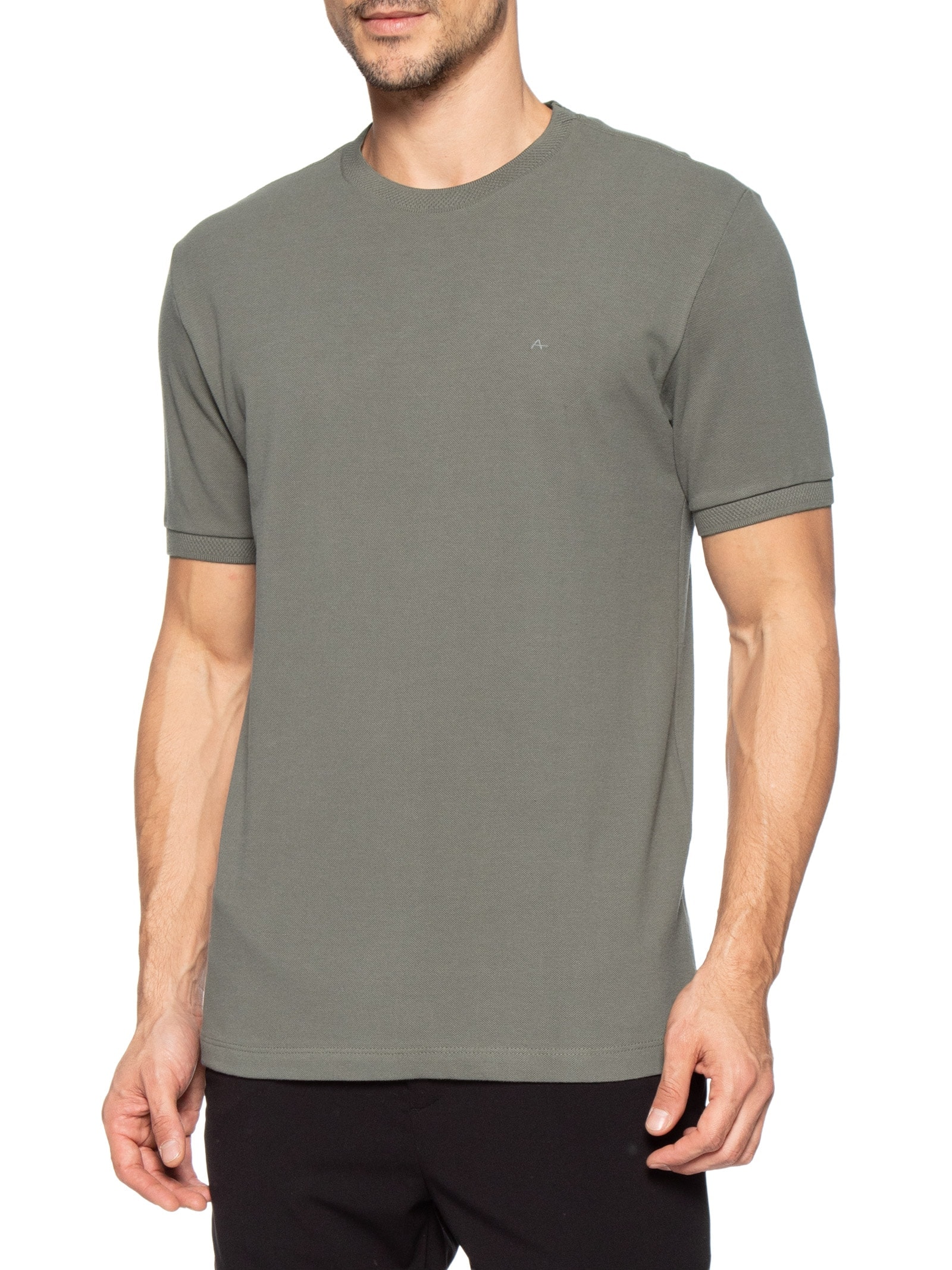 Camiseta Masculina Gola Jacquard Em Piquet Cinza Aramis