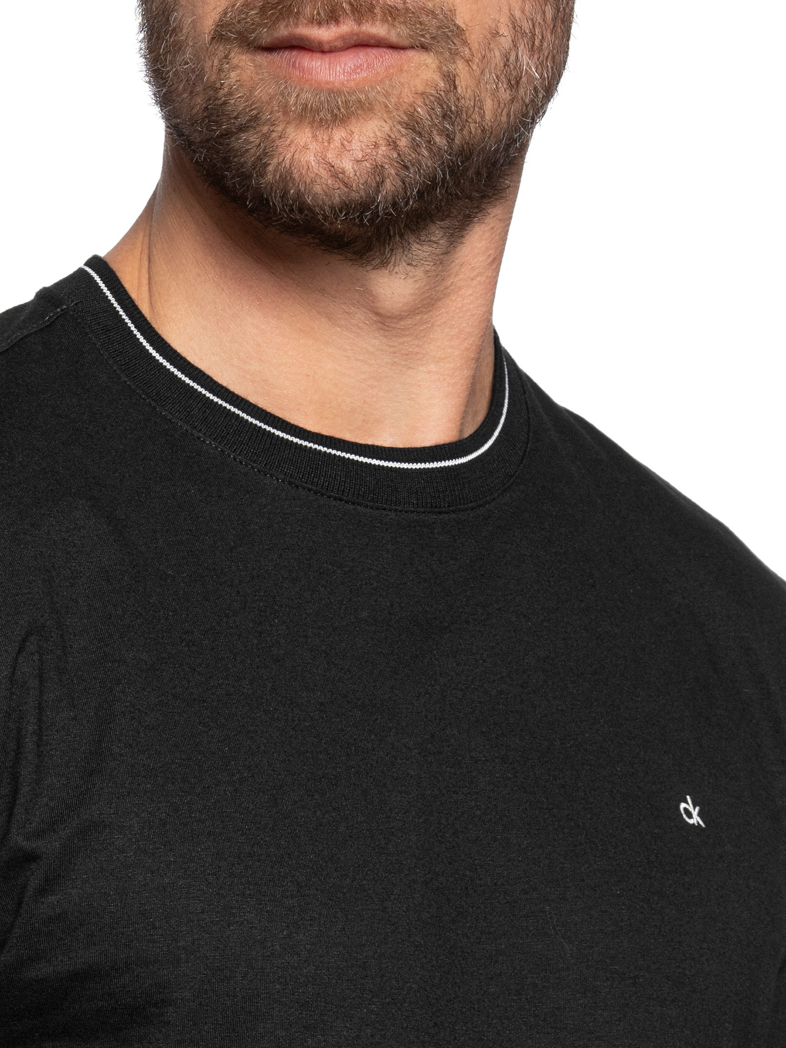Camiseta Masculina Gola Punho Friso Preto Calvin Klein - White Label