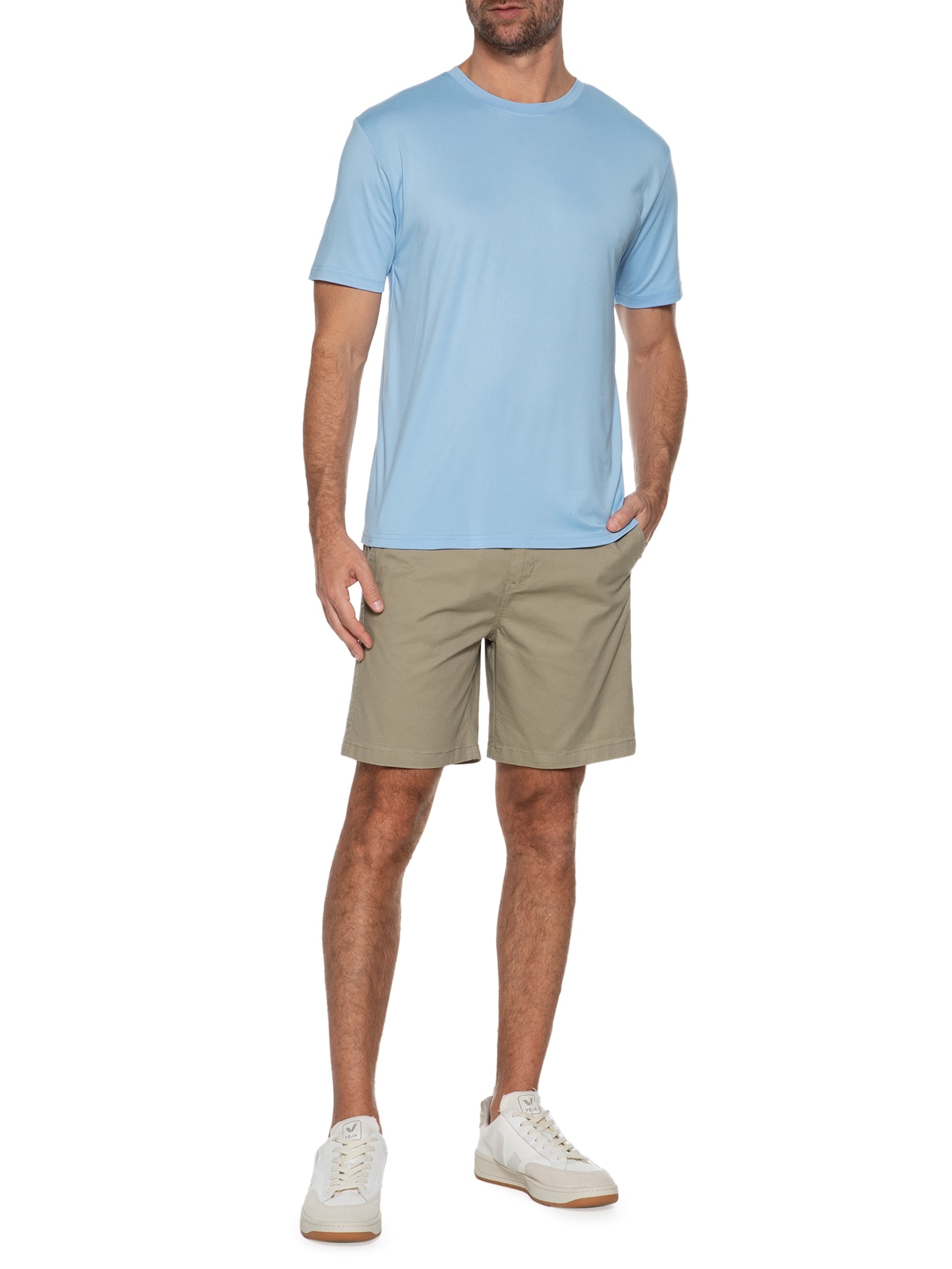 Camiseta Masculina Gola Redonda Básica Azul Basiq Men