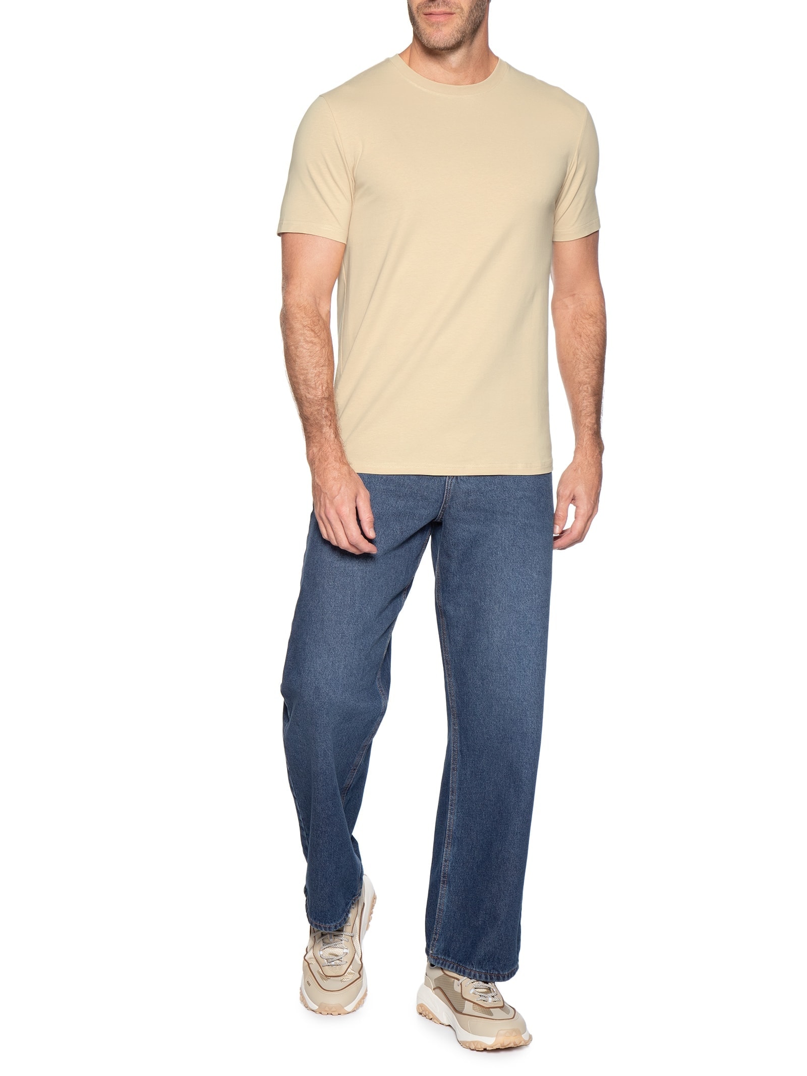 Camiseta Masculina Gola Redonda Bege Basiq Men