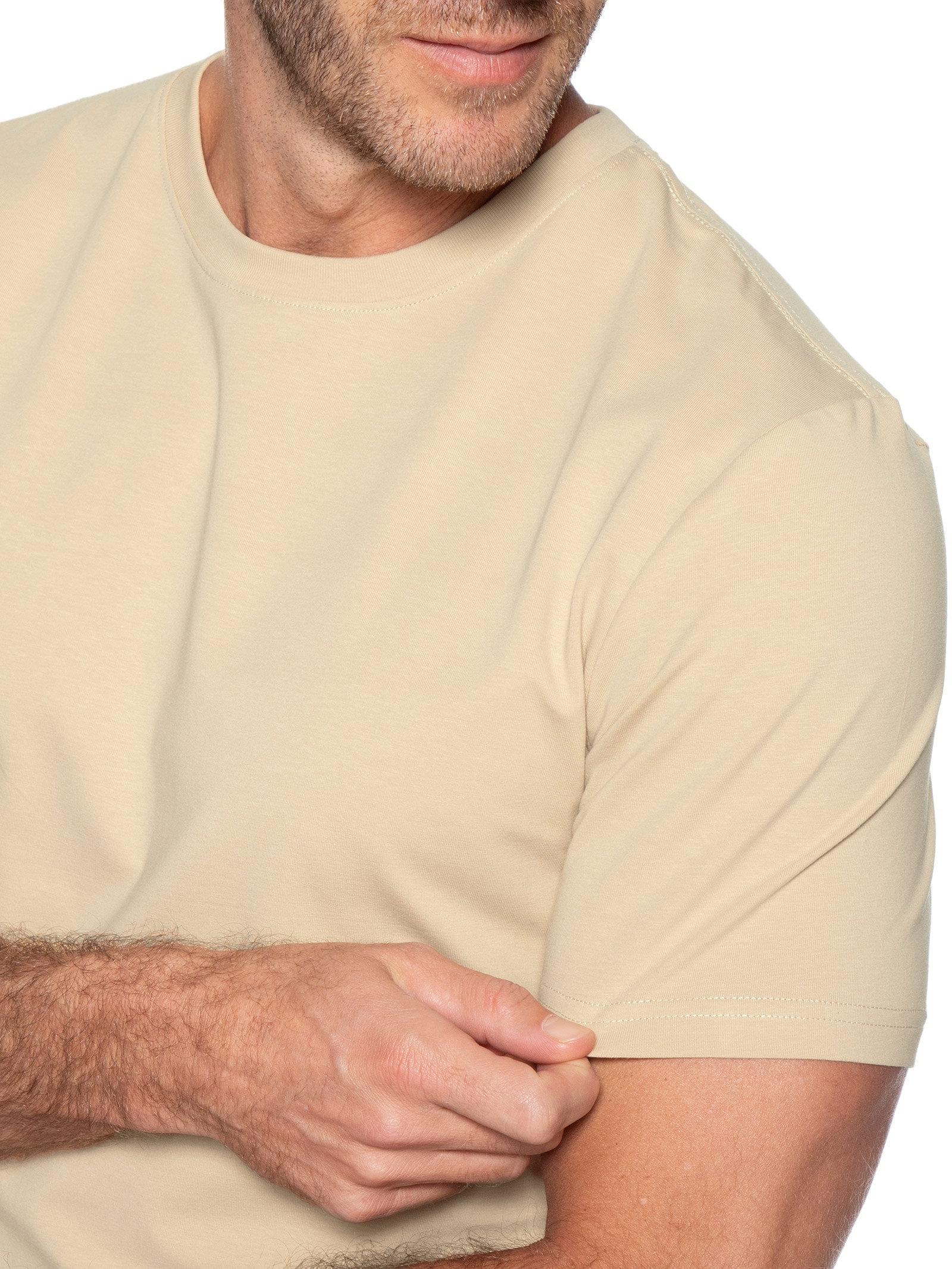 Camiseta Masculina Gola Redonda Bege Basiq Men
