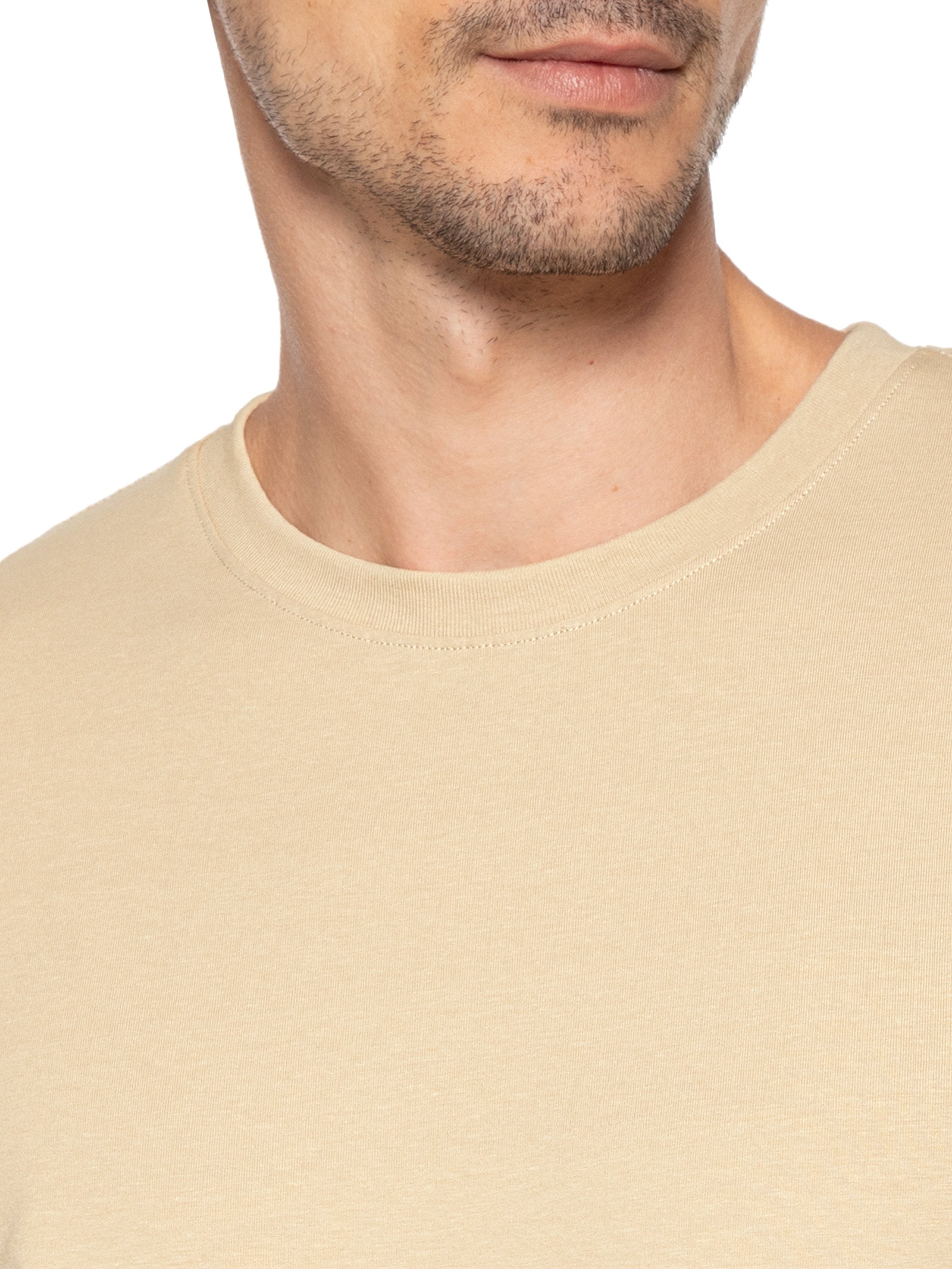 Camiseta Masculina Gola Redonda Bege Basiq Men