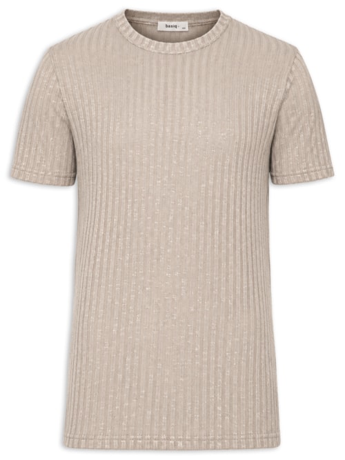 Camiseta Masculina Gola Redonda Com Textura – Bege