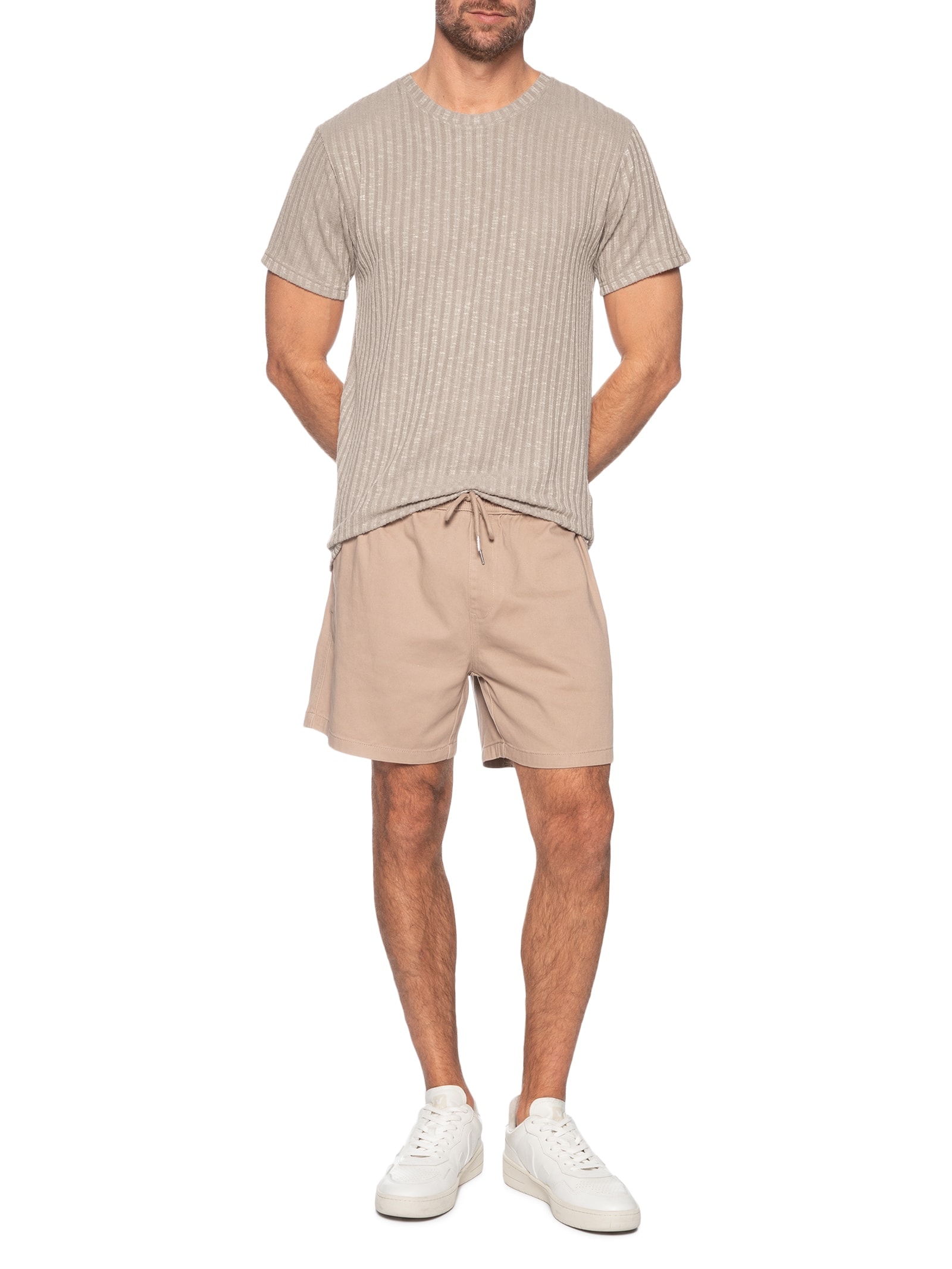 Camiseta Masculina Gola Redonda Com Textura Bege Basiq Men