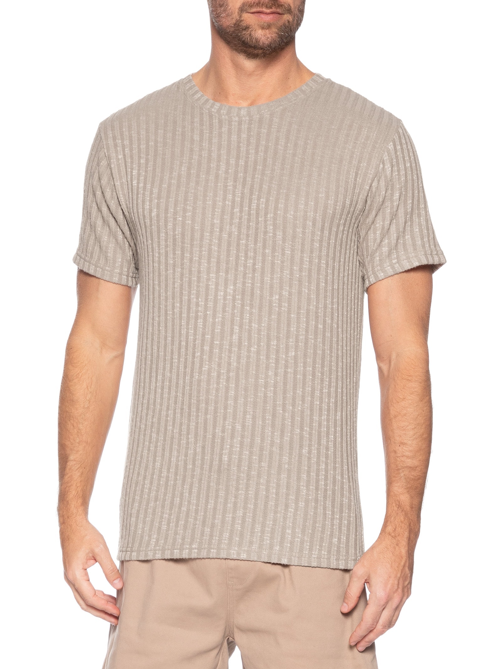 Camiseta Masculina Gola Redonda Com Textura Bege Basiq Men