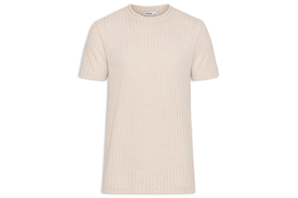 Camiseta Masculina Gola Redonda Com Textura - Bege